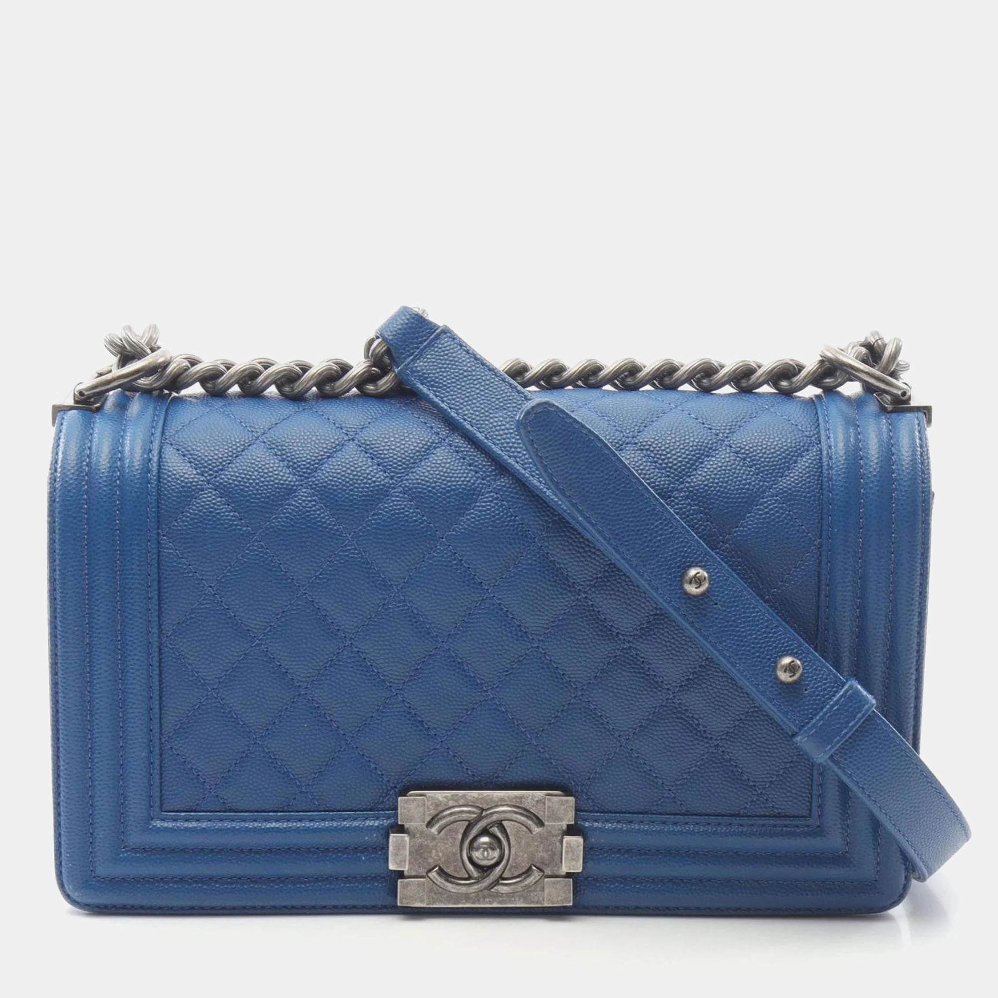 

Chanel Boy Chanel Shoulder Bag In Caviar (Grained Calfskin) Blue