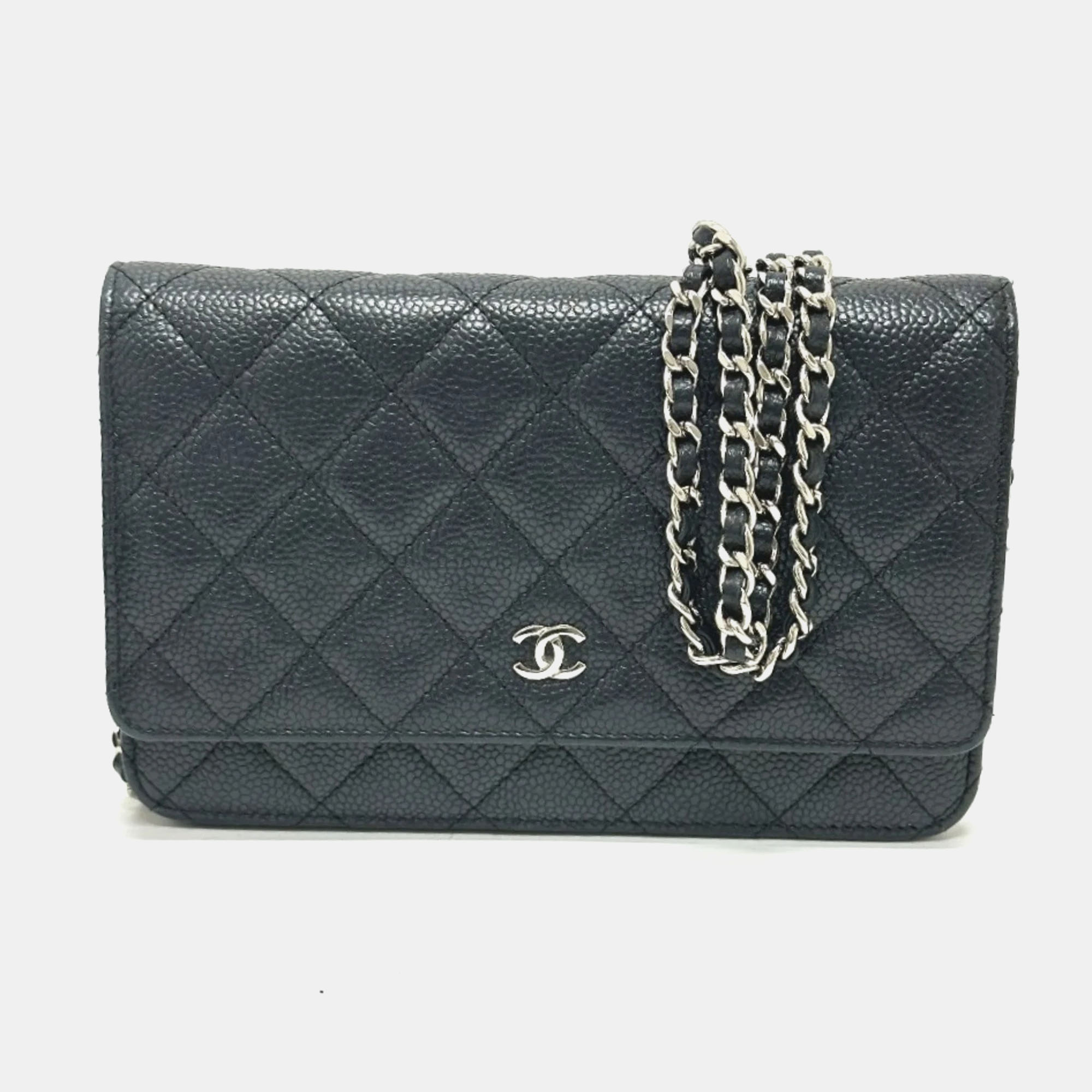 

Chanel Matelasse Chain Wallet Shoulder Bag In Caviar Leather Black
