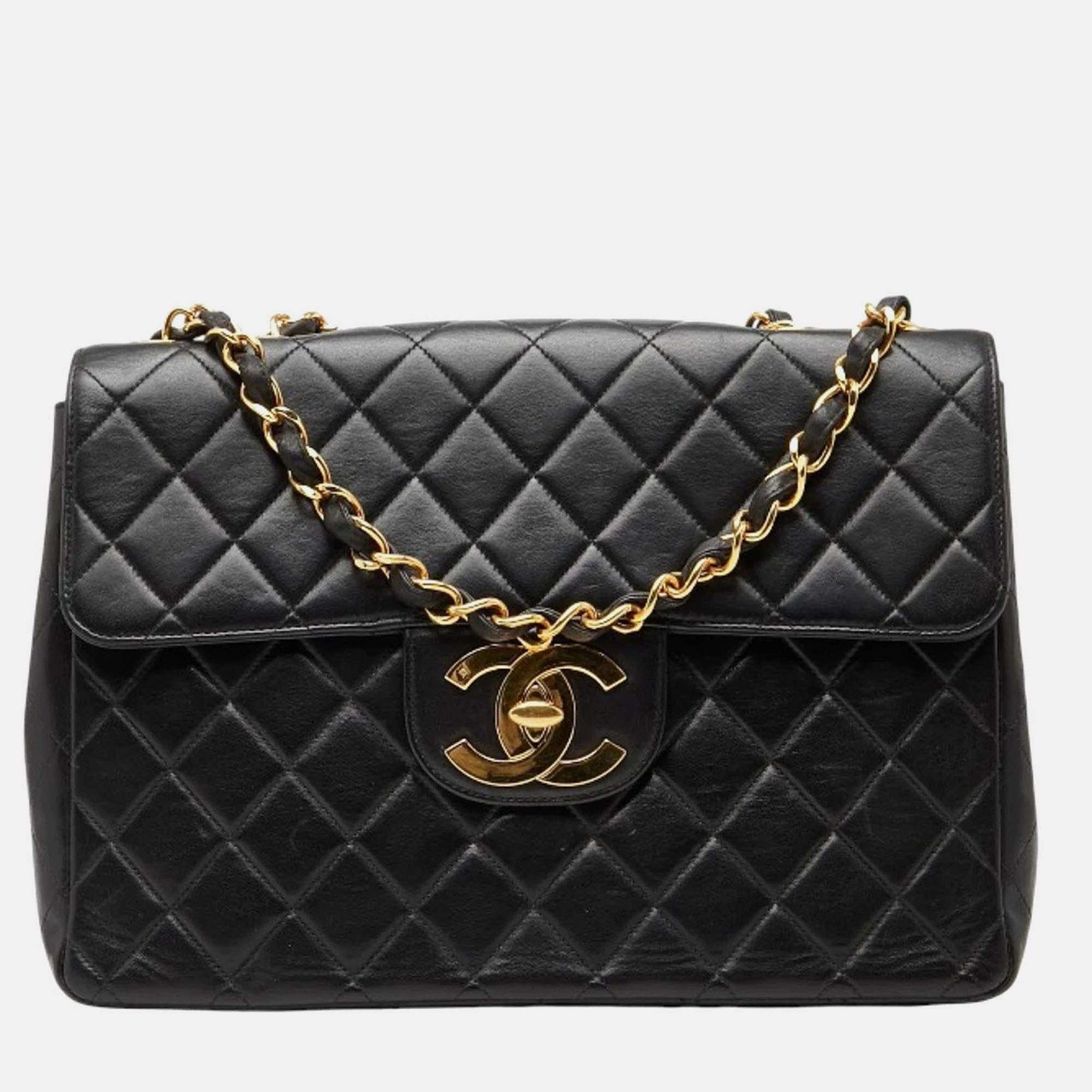

Chanel Deca Matelasse Black Lambskin Leather Shoulder Bag