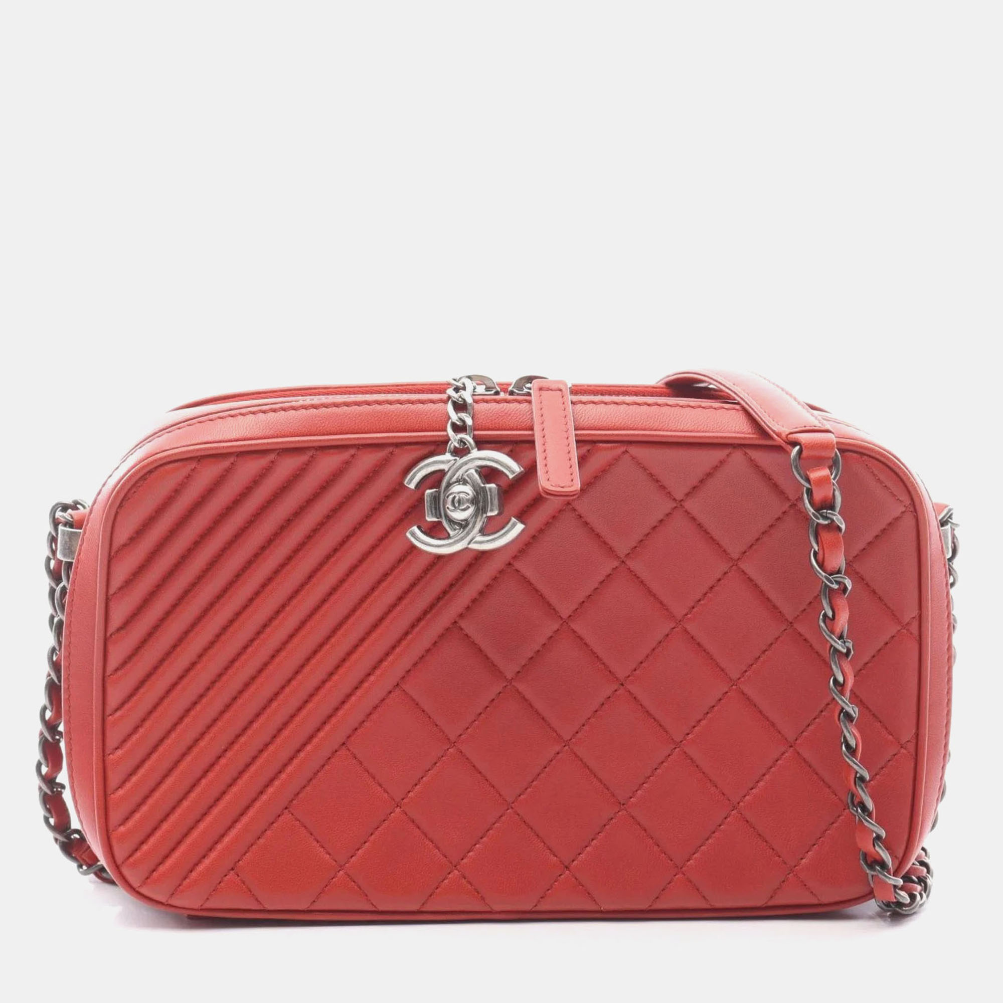 

Chanel Coco Boy Camera Bag Shoulder In Lambskin Bordeaux, Red