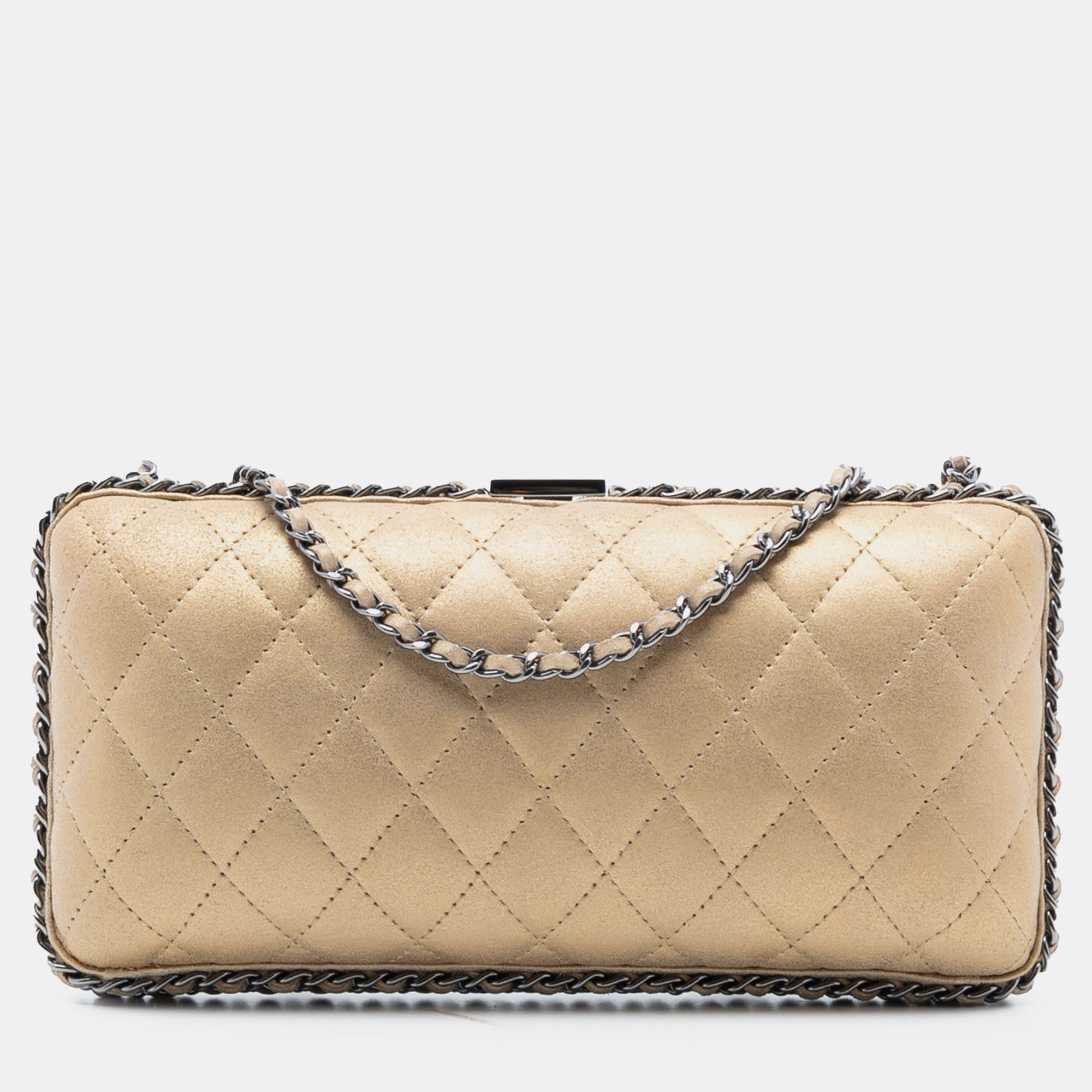

Chanel Gold Quilted Metallic Suede Chain Around Evening Clutch on Chain