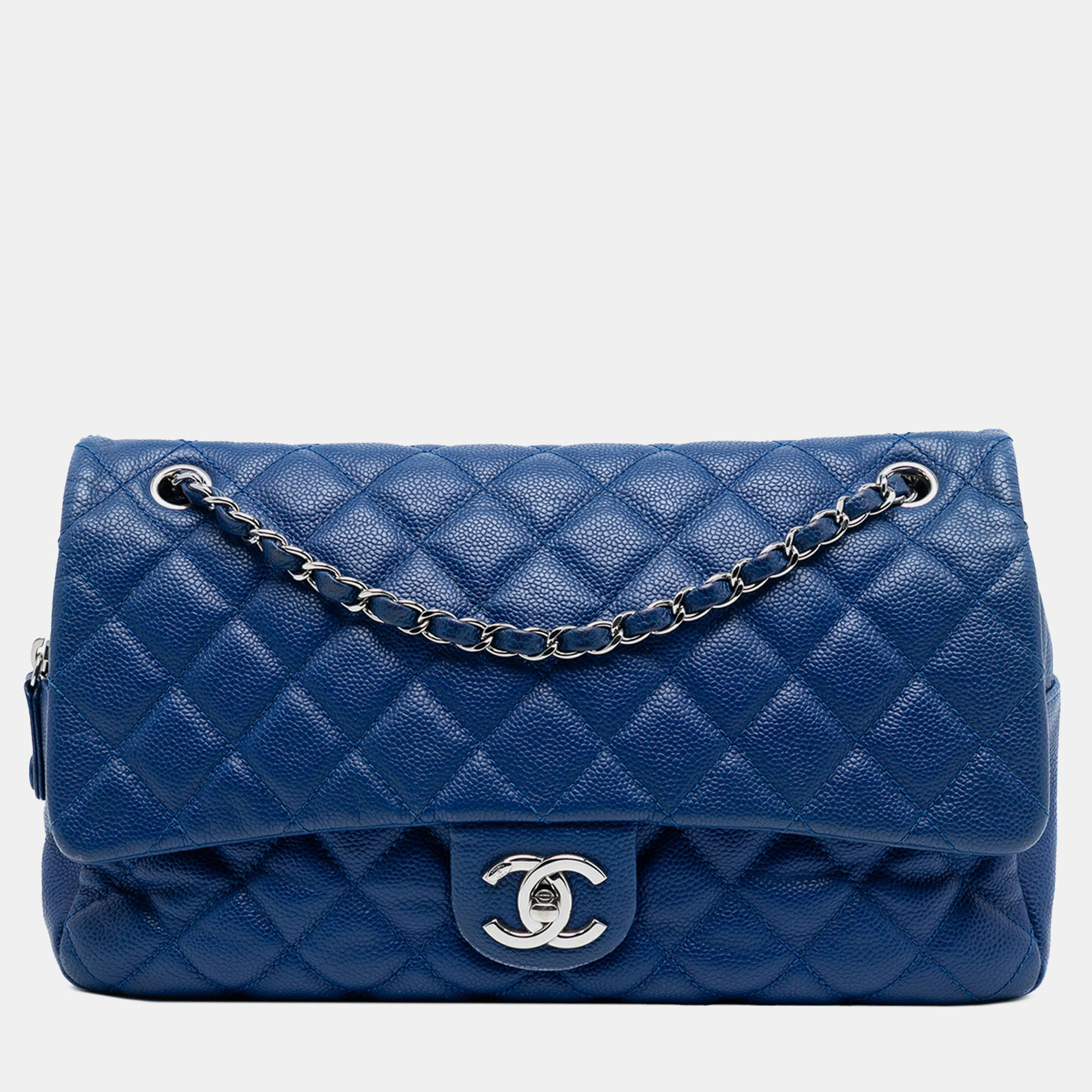 

Chanel Blue Jumbo Quilted Caviar Easy Flap