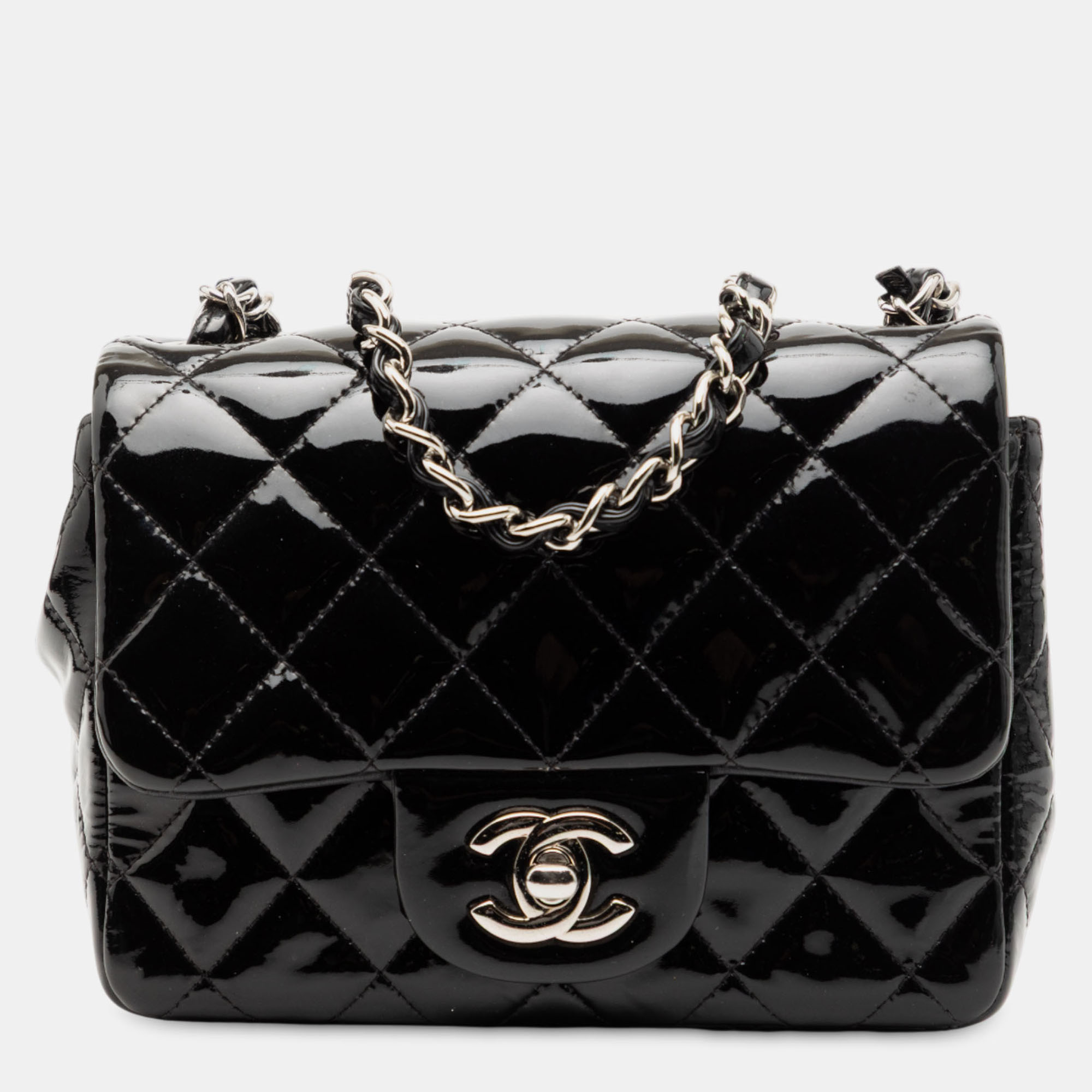 

Chanel Black Mini Square Classic Patent Single Flap