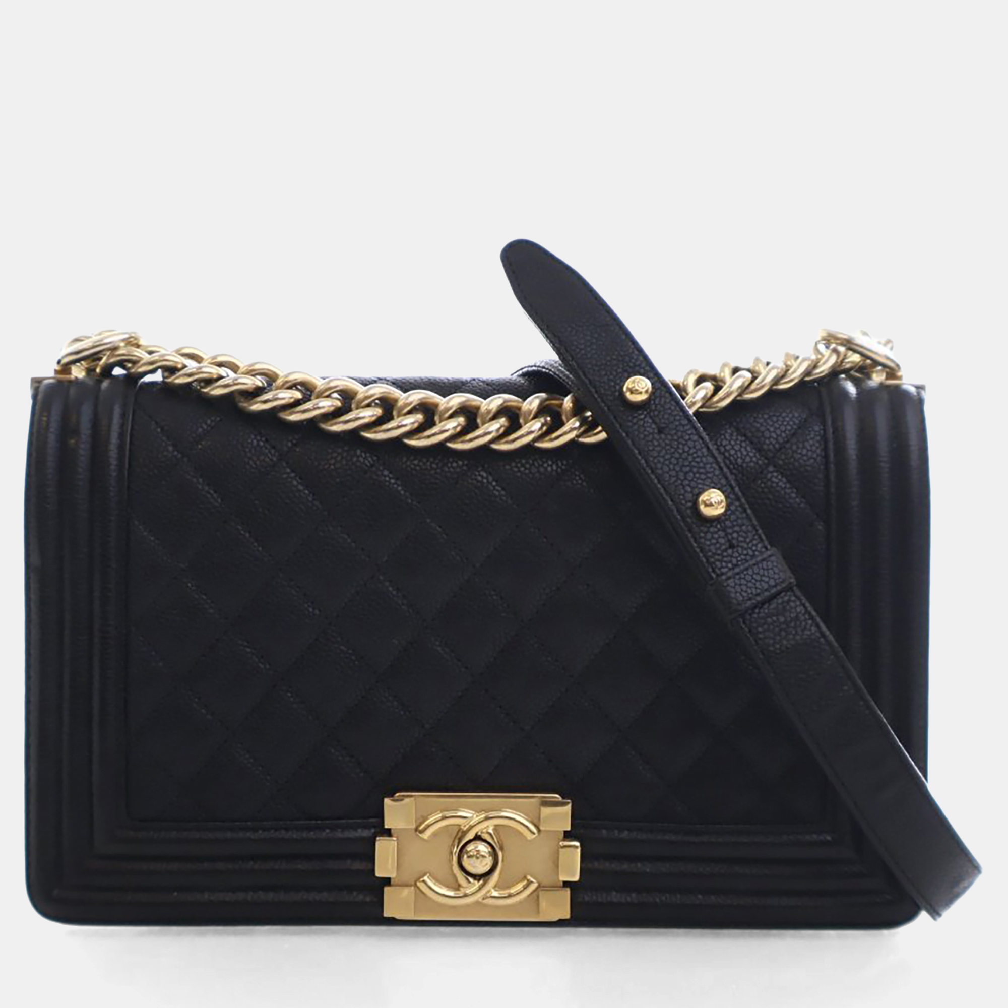 

Chanel Medium Caviar Boy Bag, Black