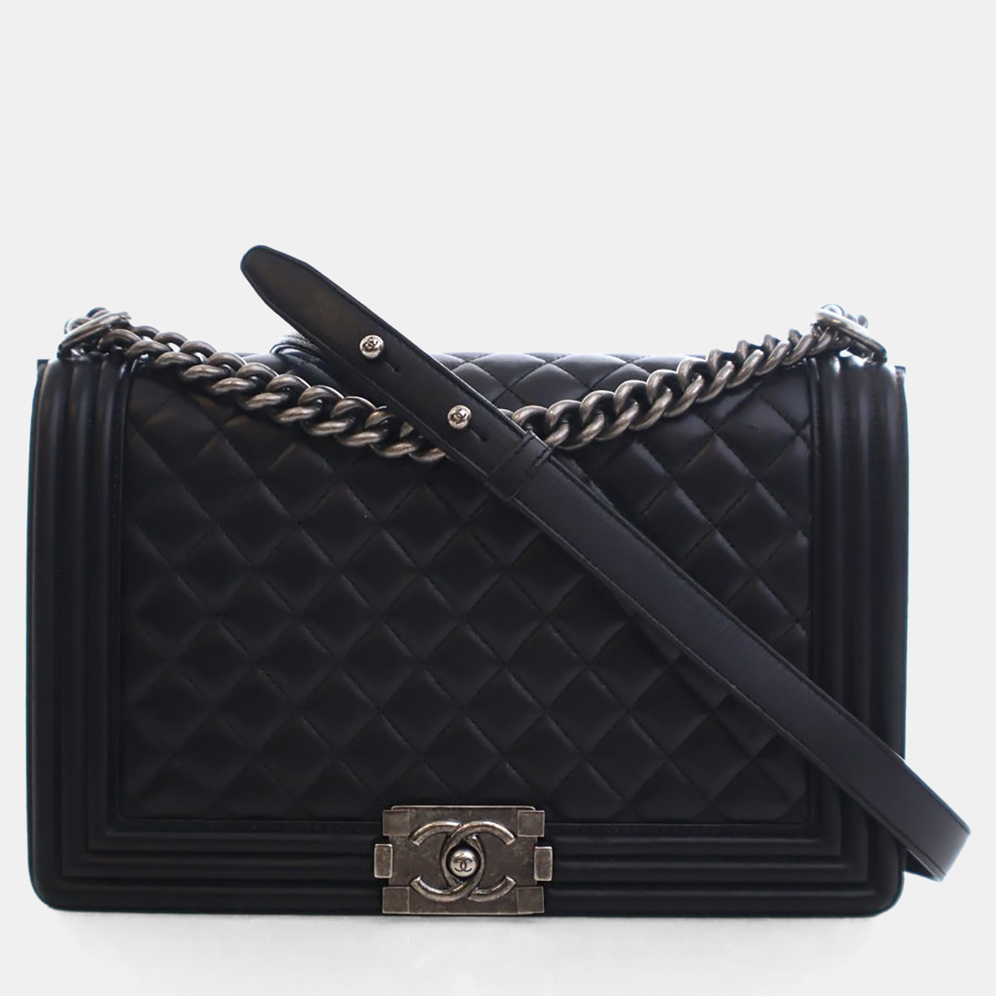 

Chanel Medium Lambskin Boy Bag, Black