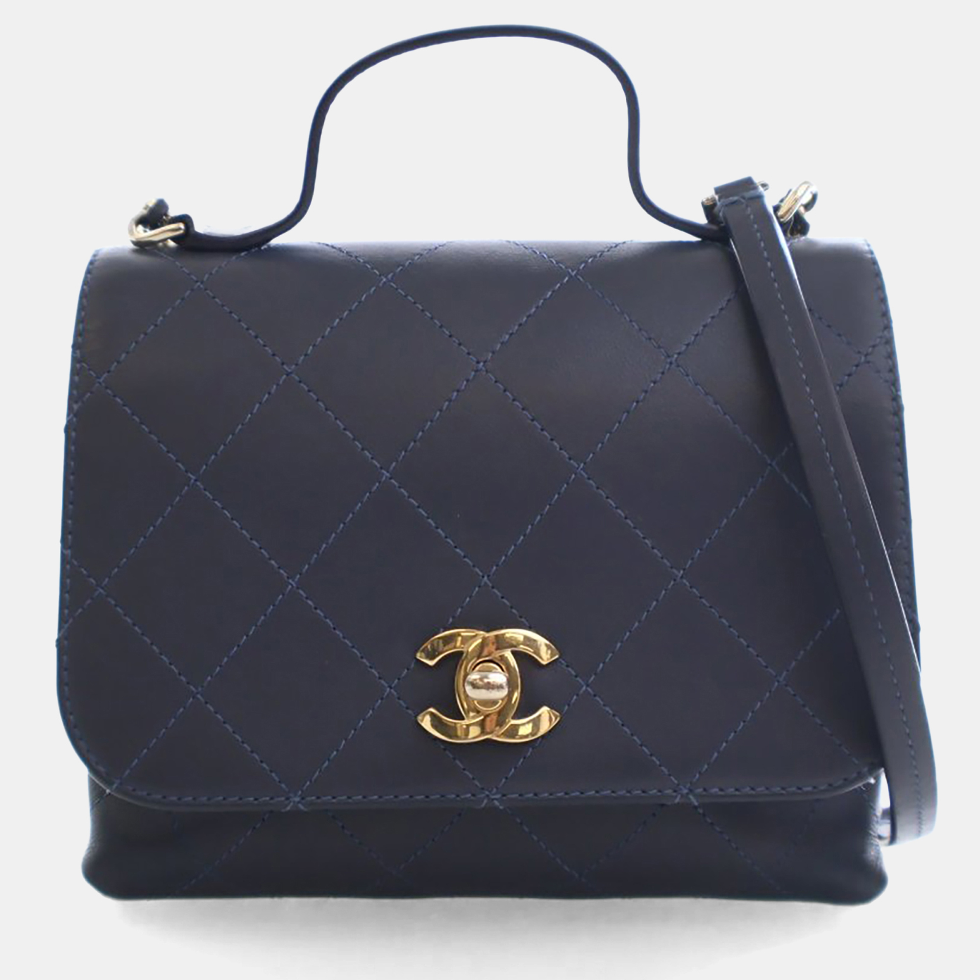 

Chanel Calfskin Quilted Top Handle, Blue