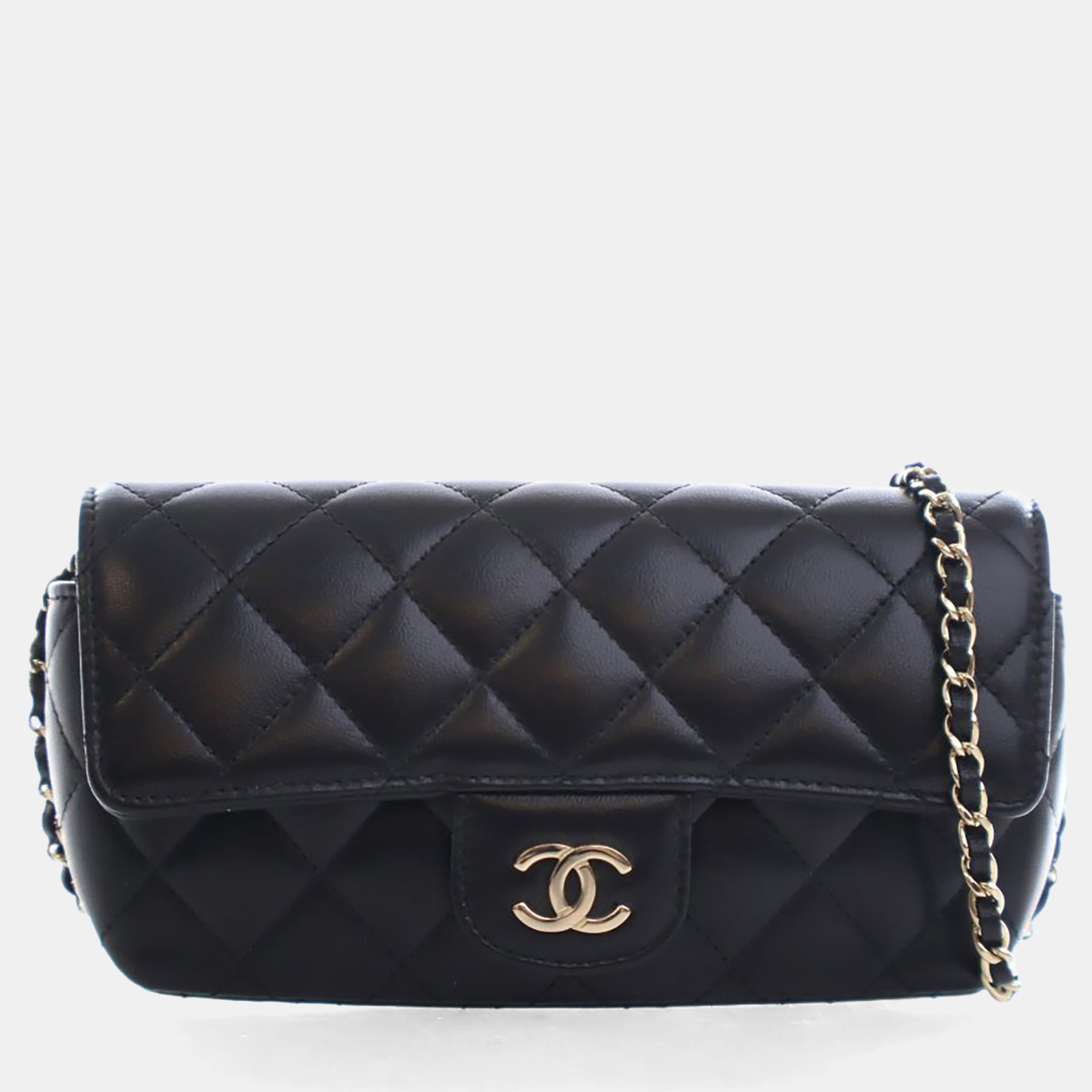 

Chanel Lambskin Sunglasses Case On Chain, Black