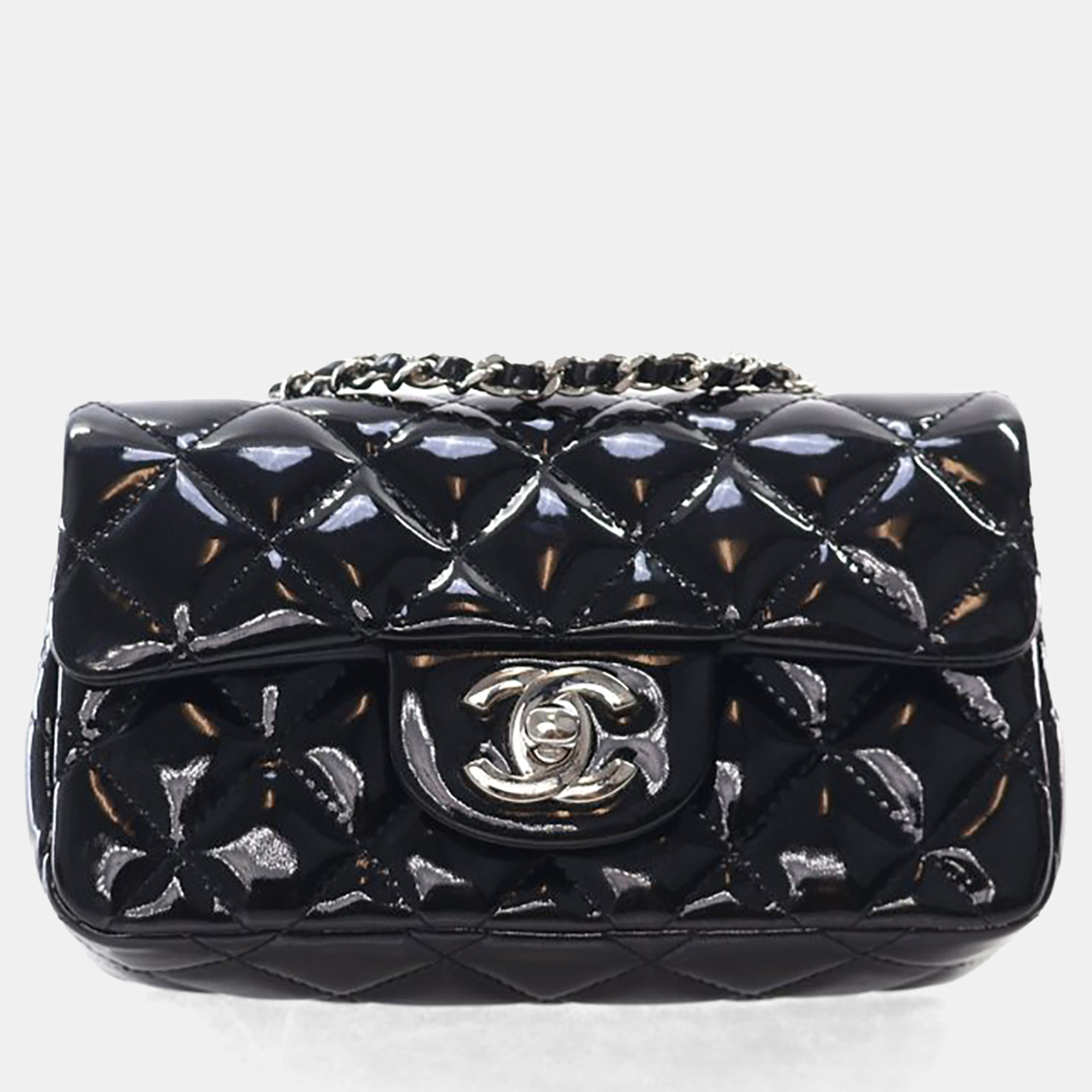 

Chanel Mini Patent Rectangular Classic Single Flap Bag, Black