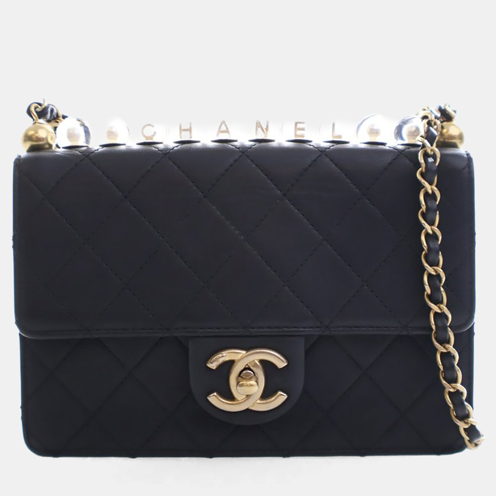 

Chanel Goatskin Chic Pearls Flap Bag, Black