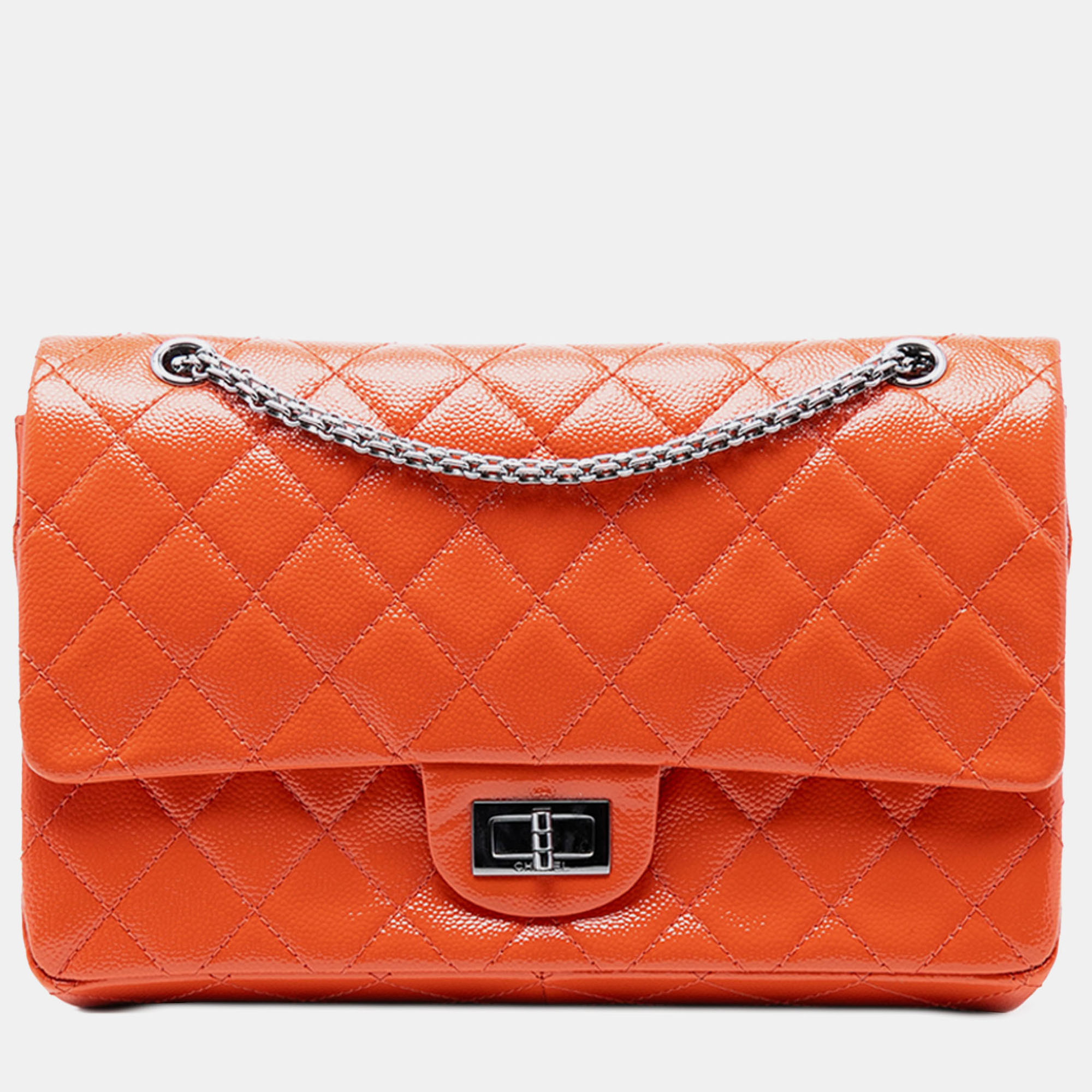 

Chanel Orange Quilted Patent Caviar Reissue 2.55 Double Flap 227