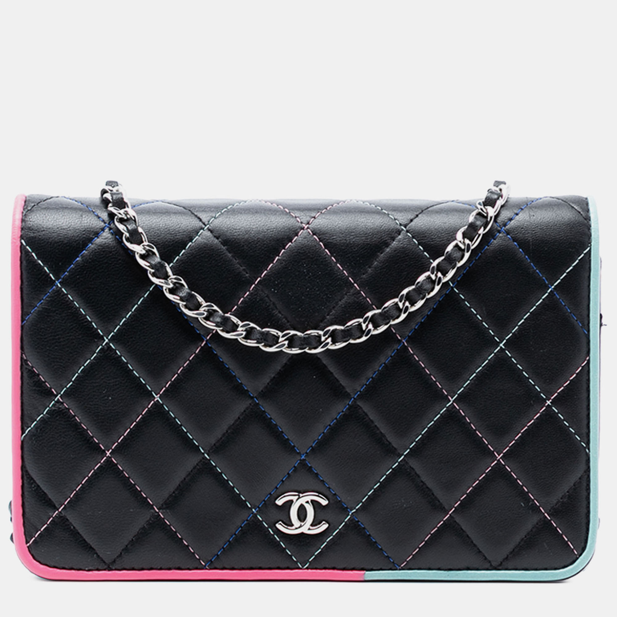 

Chanel Multicolor CC Quilted Lambskin Multicolor Border Full Flap Wallet on Chain