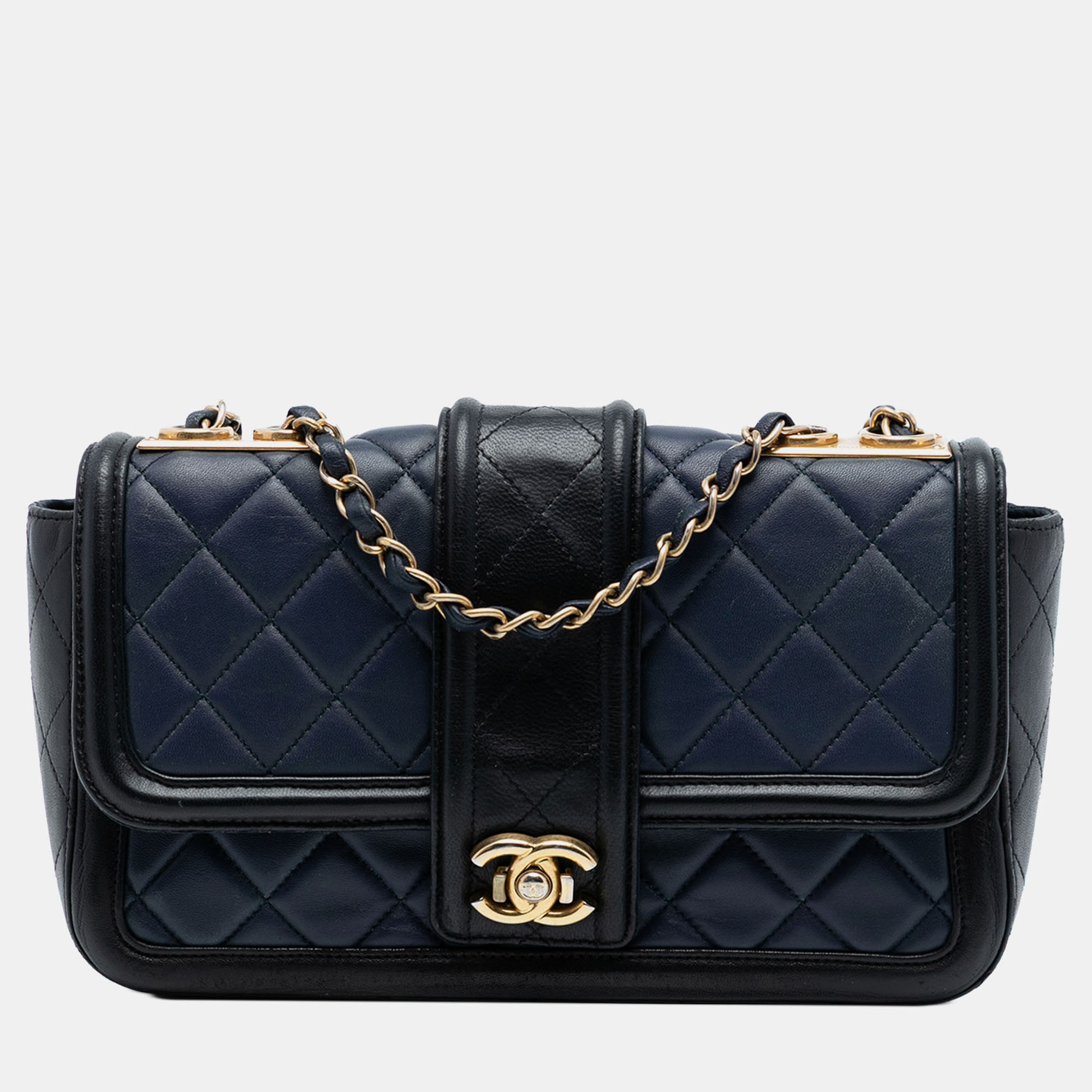 

Chanel Blue Medium Bicolor Quilted Lambskin Elegant CC Flap