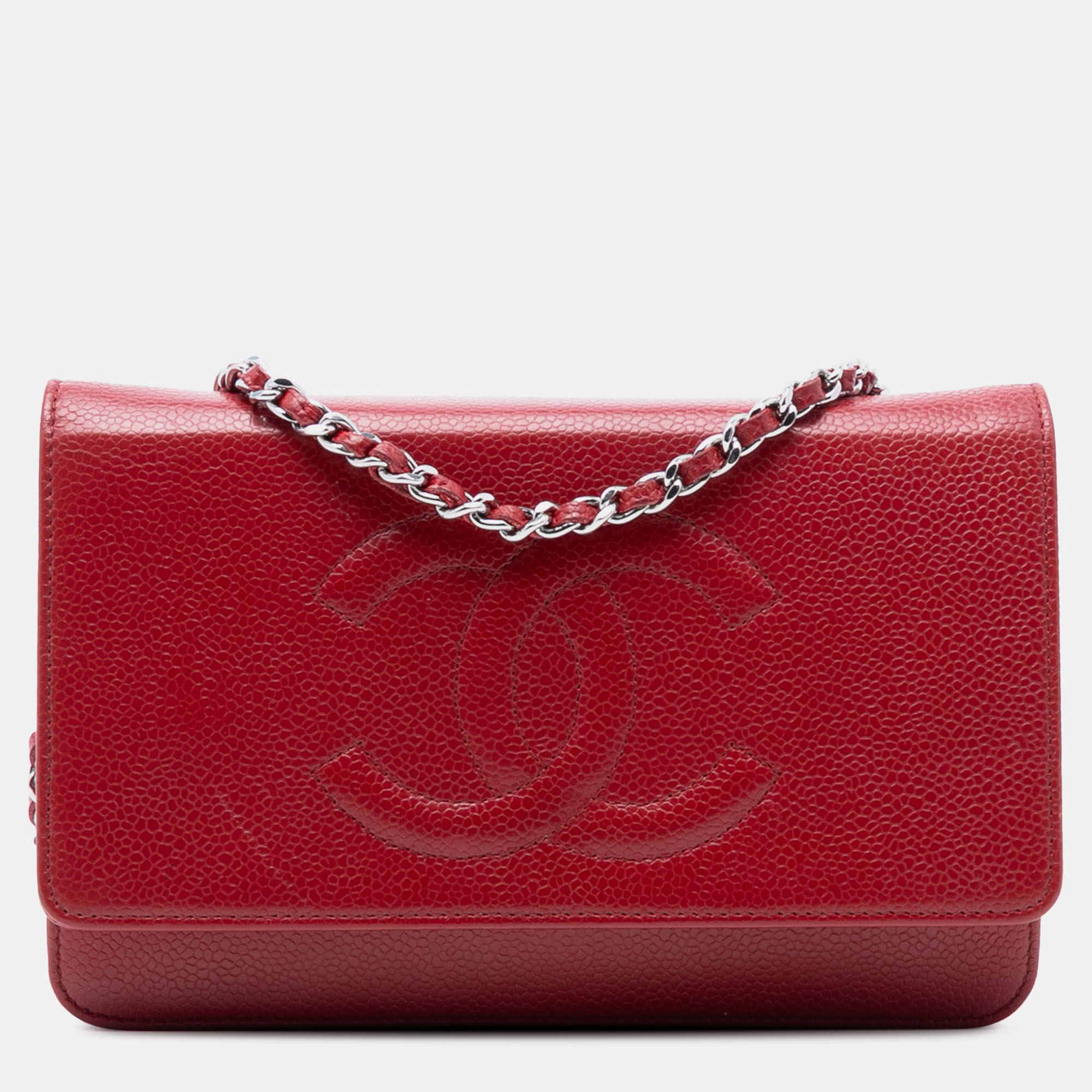 

Chanel Red CC Caviar Wallet On Chain