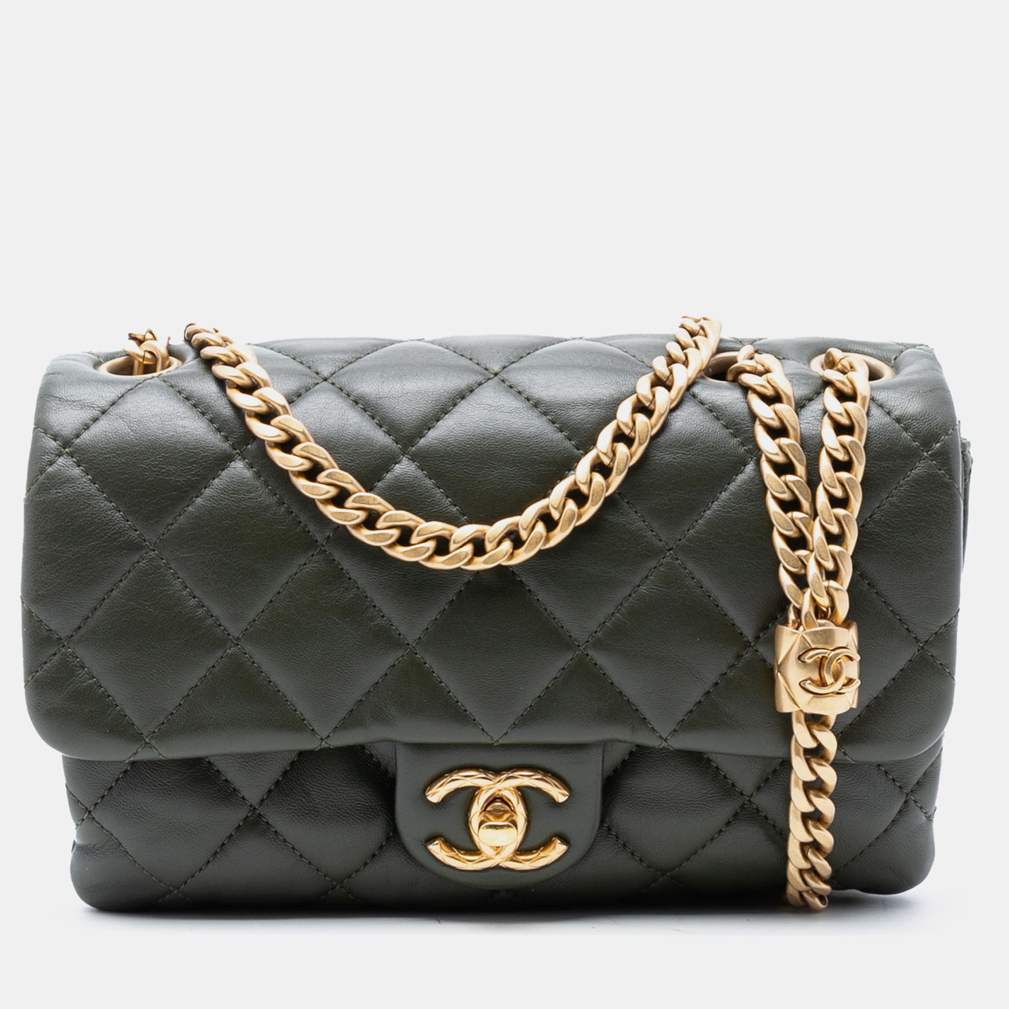 

Chanel Green Small Quilted Lambskin Pillow Crush Flap
