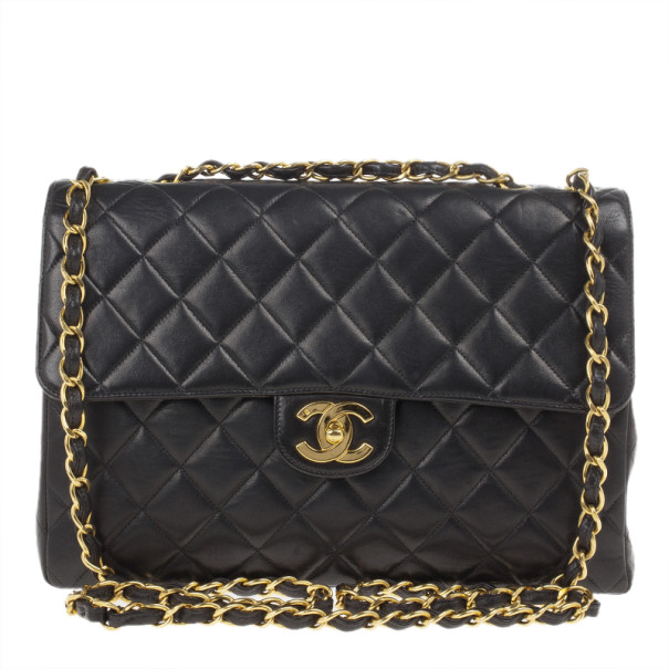 Chanel Black Lambskin Jumbo Classic Single Flap Shoulder Bag