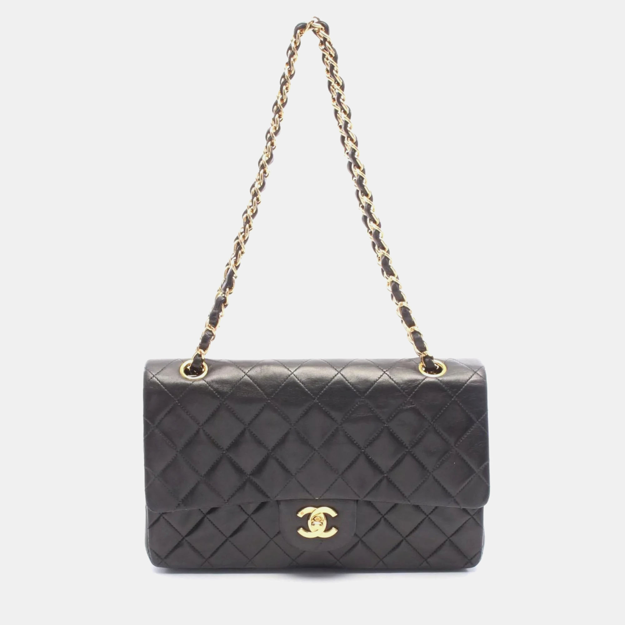 

Chanel Matelasse Double Flap Shoulder Bag In Lambskin Leather Black