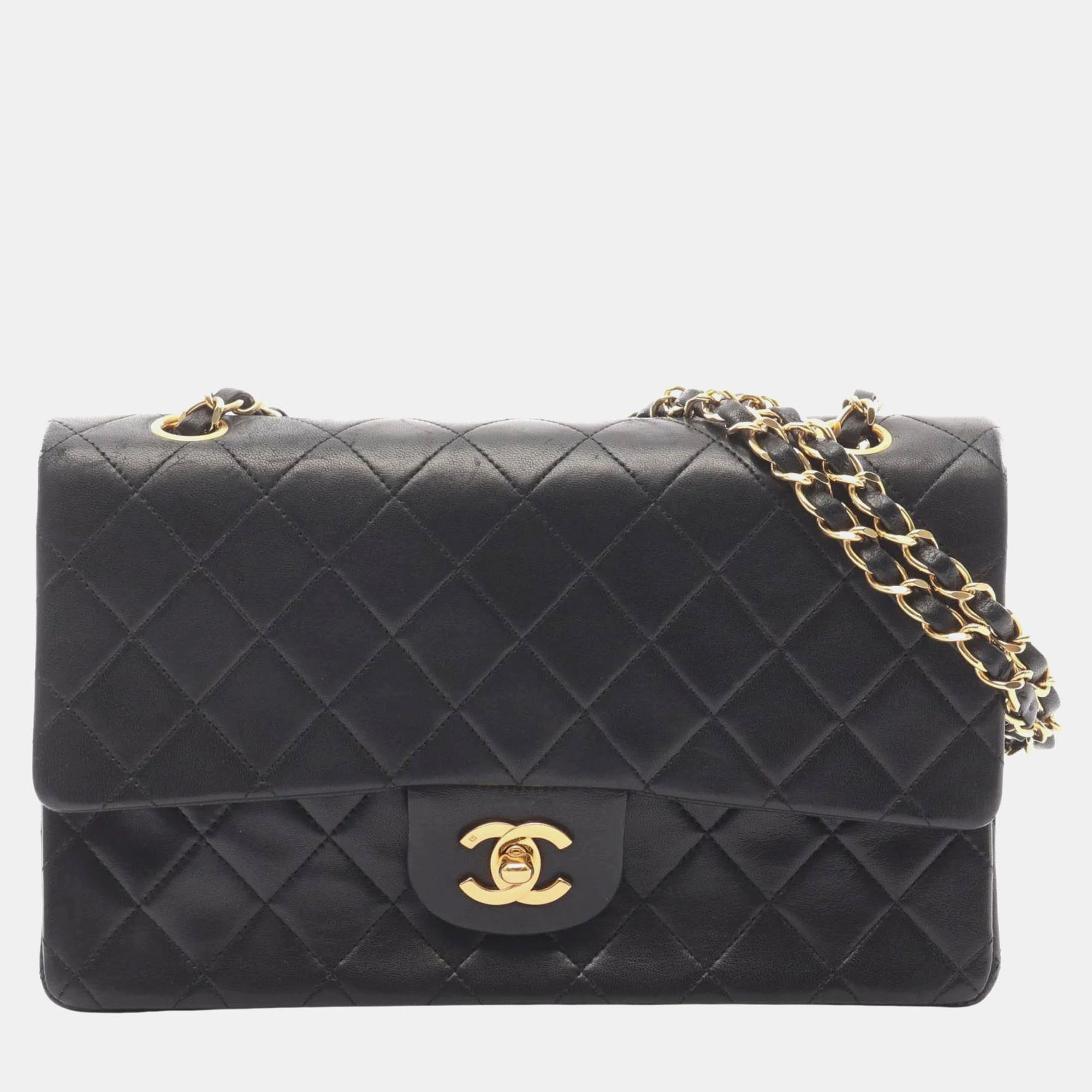 

Chanel Matelasse Double Flap Shoulder Bag In Lambskin Leather Black