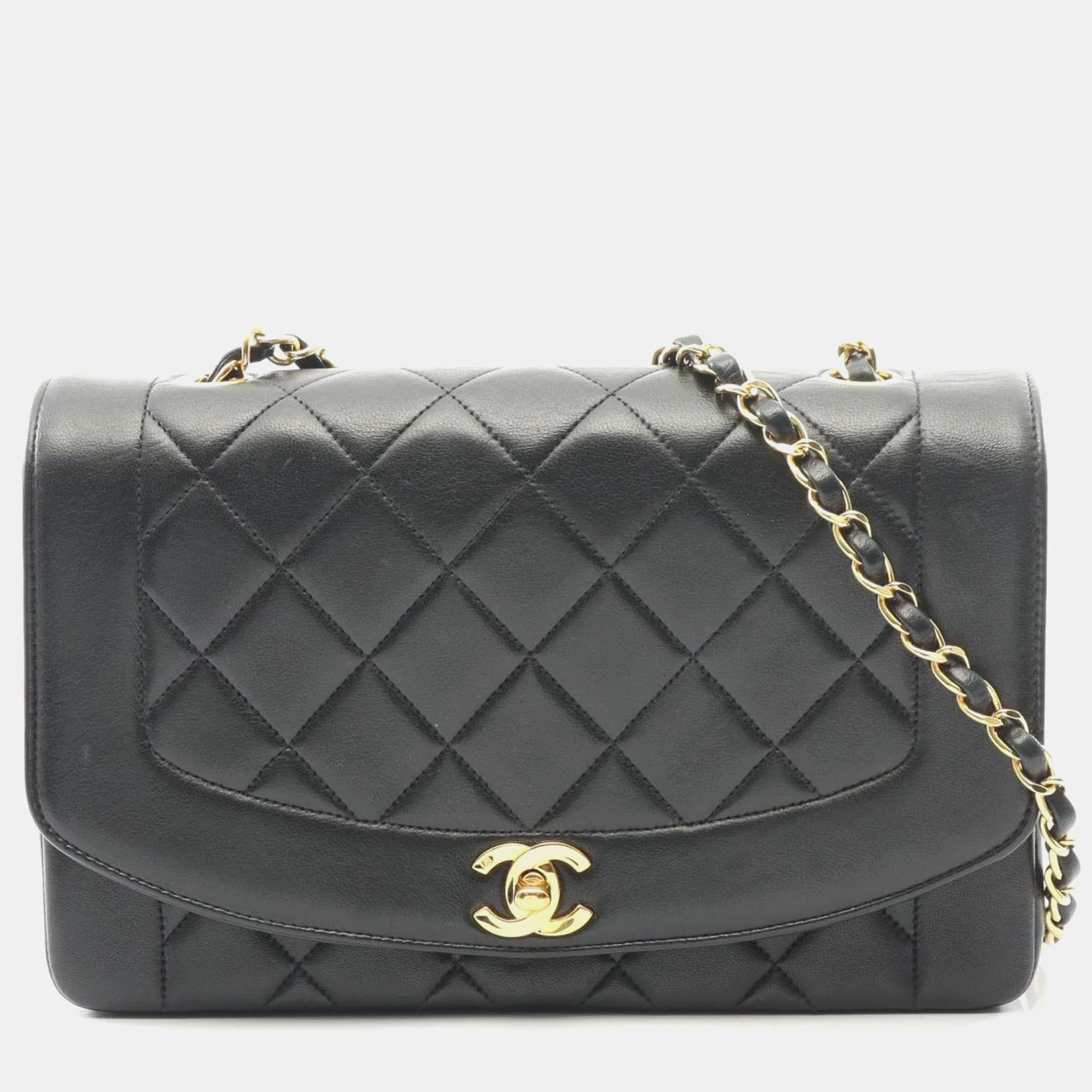 

Chanel Matelasse Diana Flap Shoulder Bag In Lambskin Leather Black