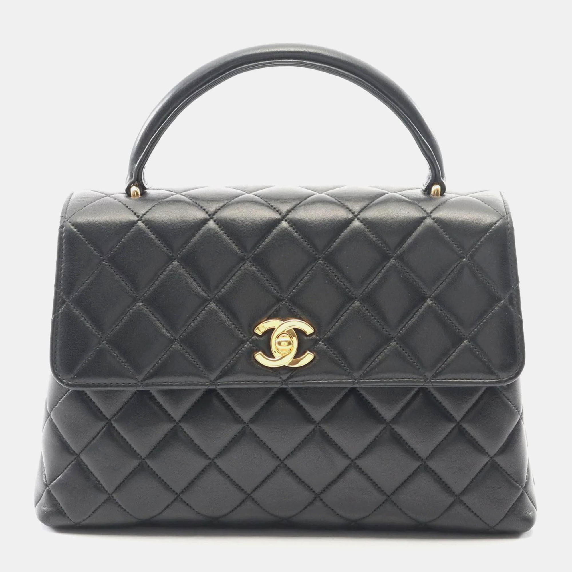 

Chanel Matelasse Top Handle Handbag In Lambskin Leather Black