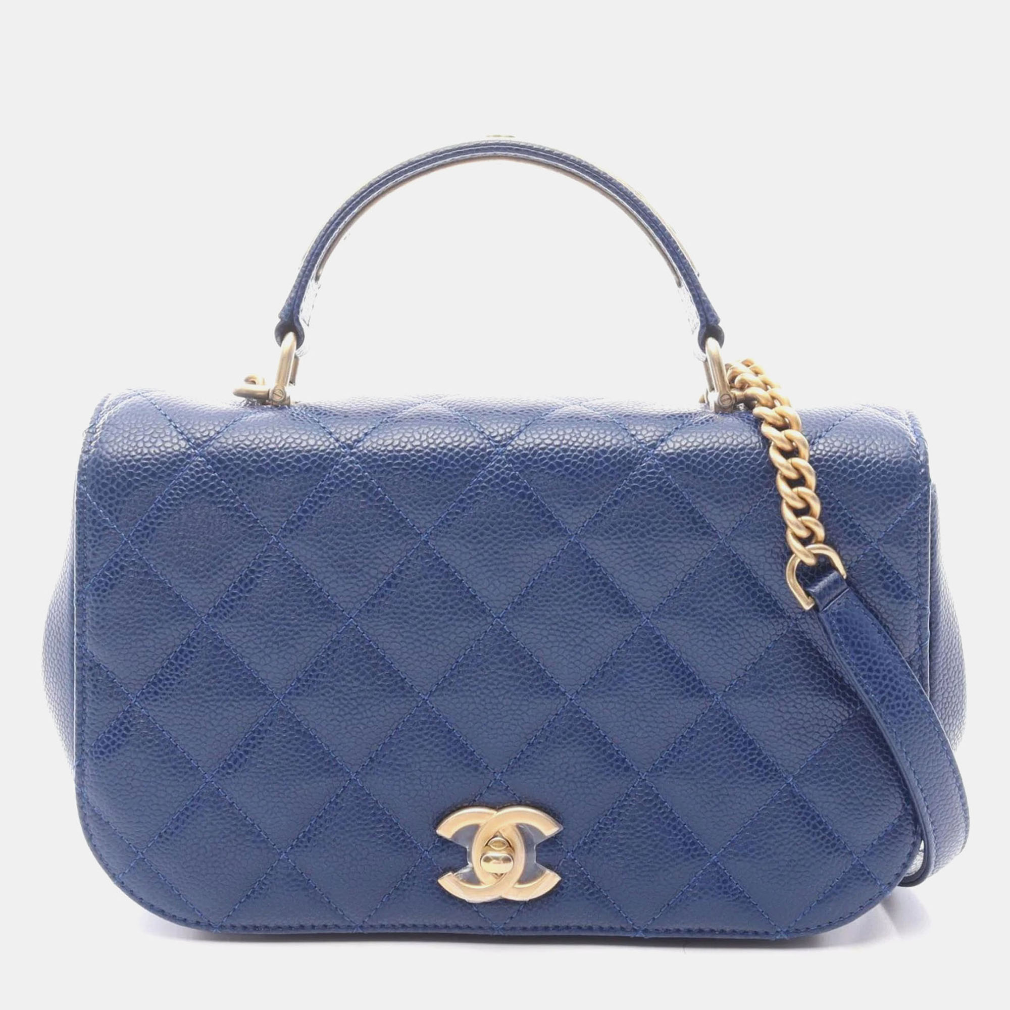 

Chanel Matelasse Blue Grained Calfskin Leather Top Handle Bag