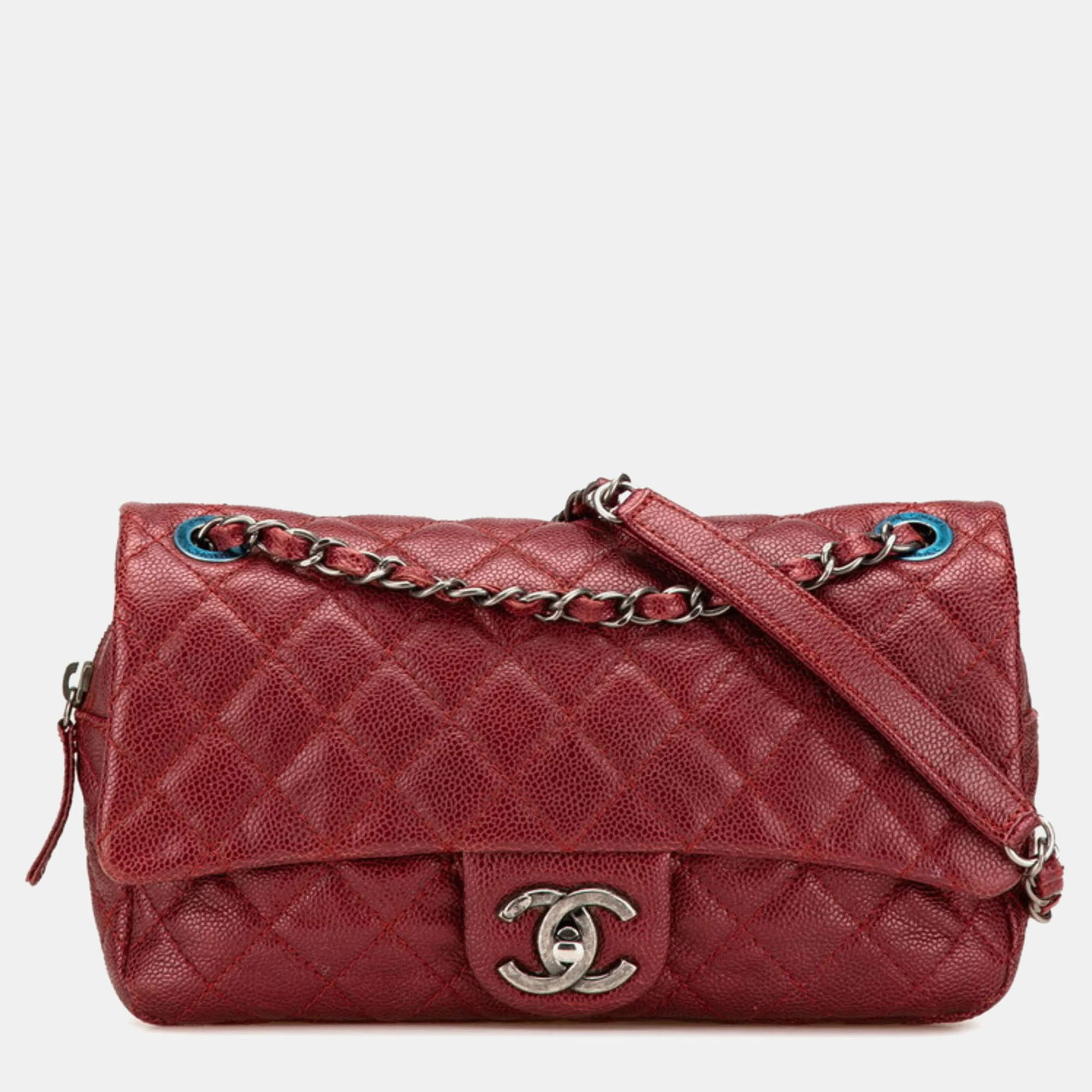 

Chanel Matelasse 25 Coco Mark Chain Shoulder Bag In Wine Red Caviar Skin
