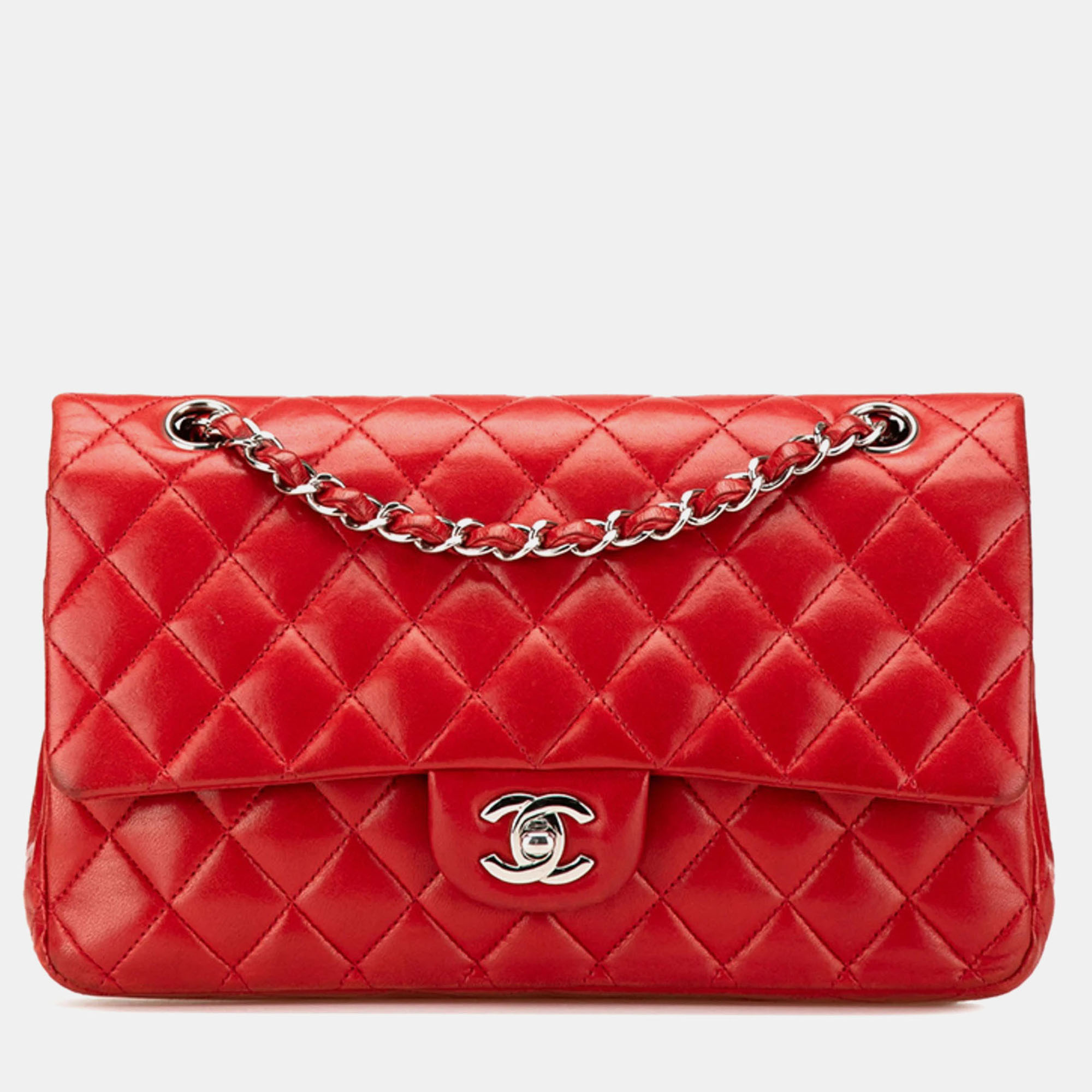 

Chanel Coco Mark Matelasse 25 Double Flap Chain Shoulder Bag In Red Lambskin