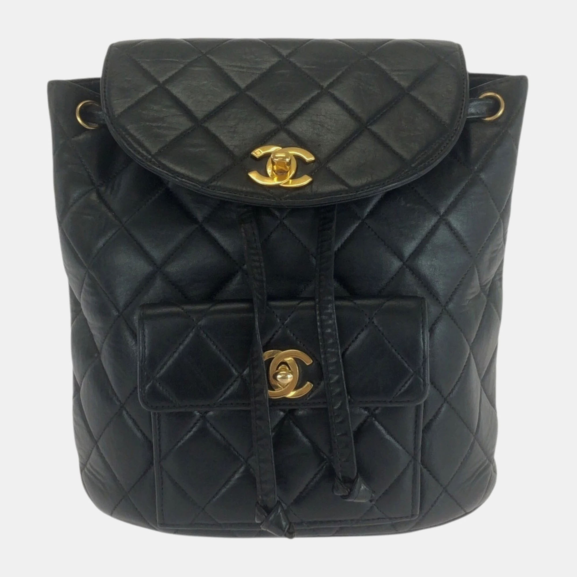 

Chanel Matelasse Coco Mark Black Lambskin Backpack