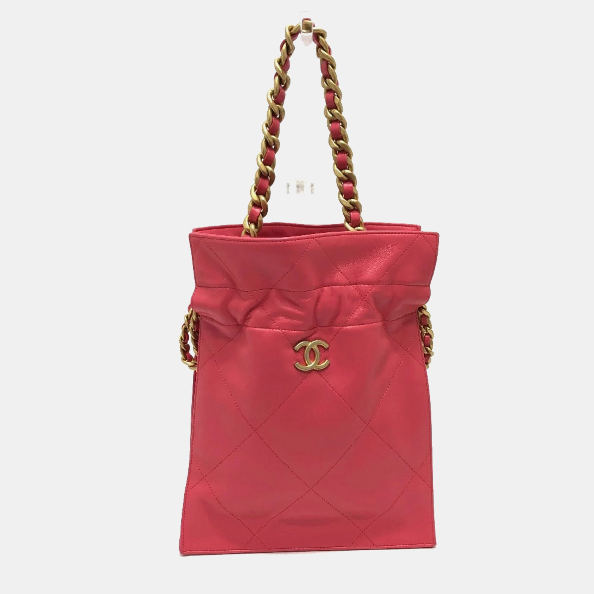 

Chanel Coco Mark Matelasse Quilted Chain Tote Bag/Handbag In Lambskin Pink