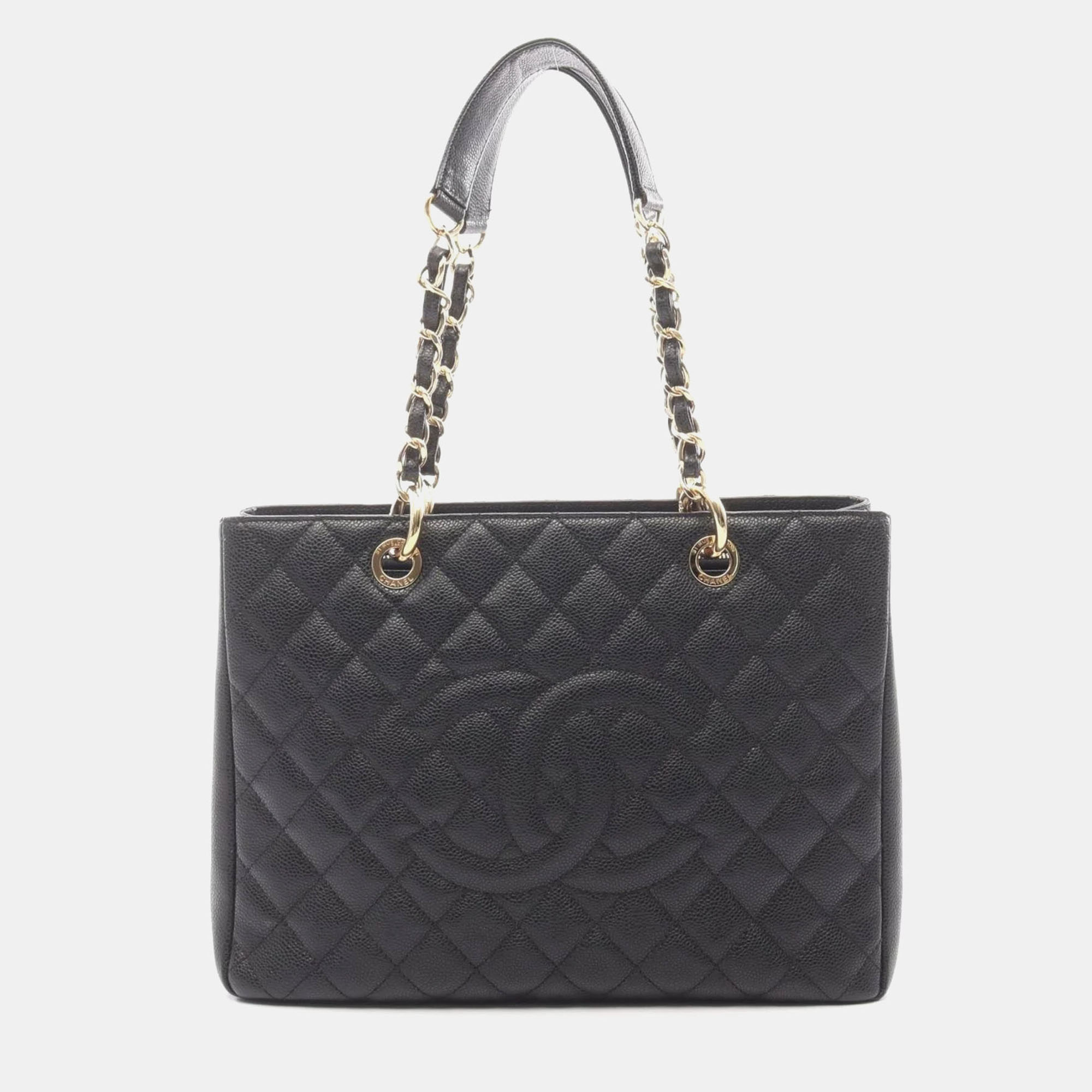 

Chanel Matelasse Grand Shopping Gst Tote Bag In Grained Calfskin Caviar Black