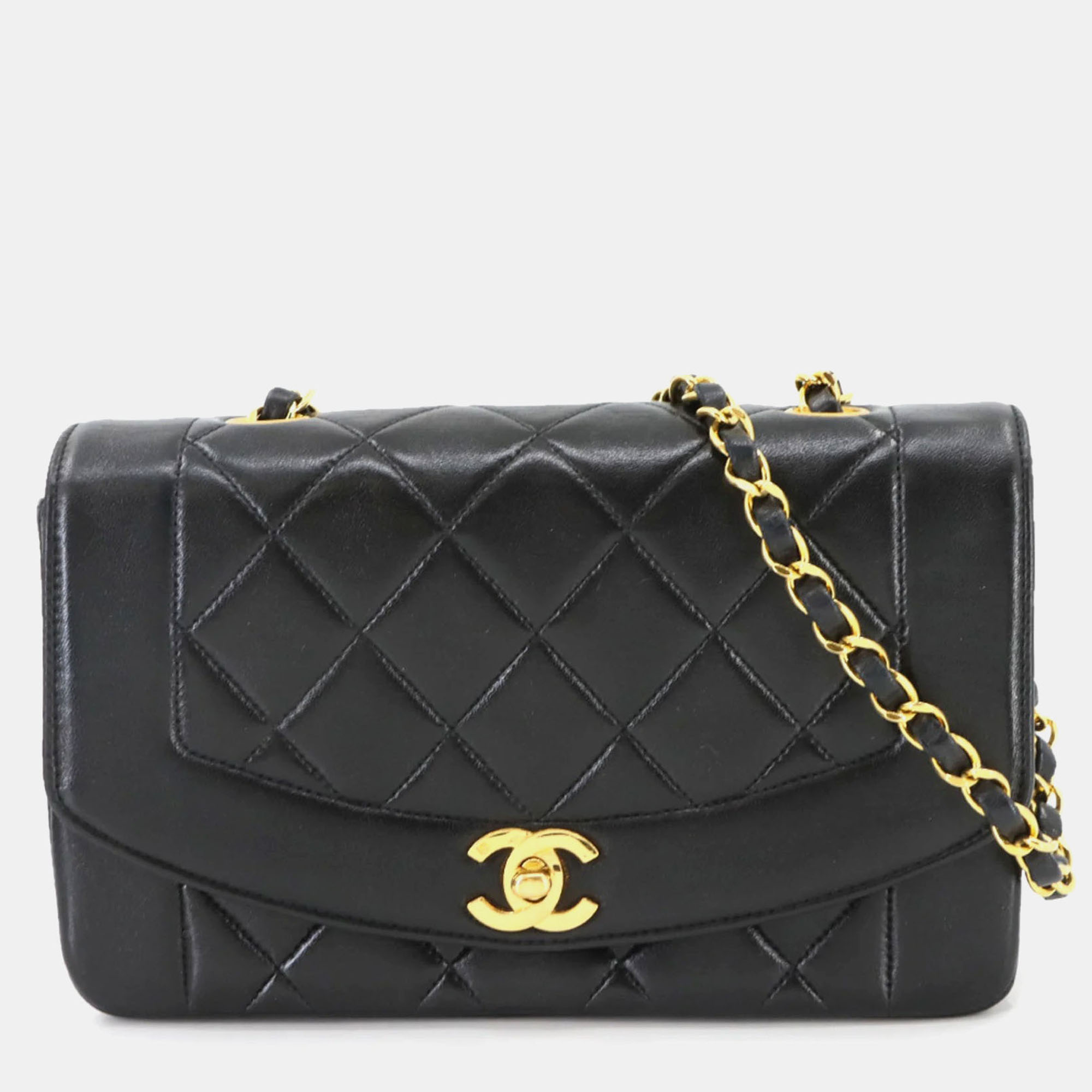 

Chanel Diana Black Lambskin Leather Shoulder Bag