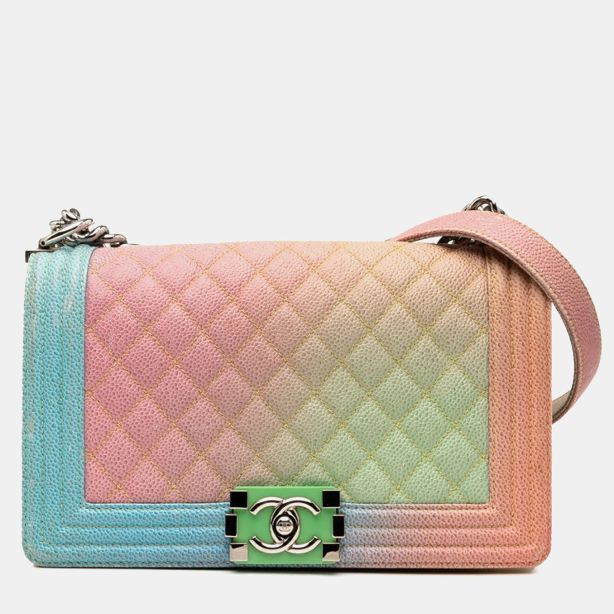

Chanel Boy Chanel Coco Mark Chain Shoulder Bag In Multicolored Caviar Skin, Multicolor