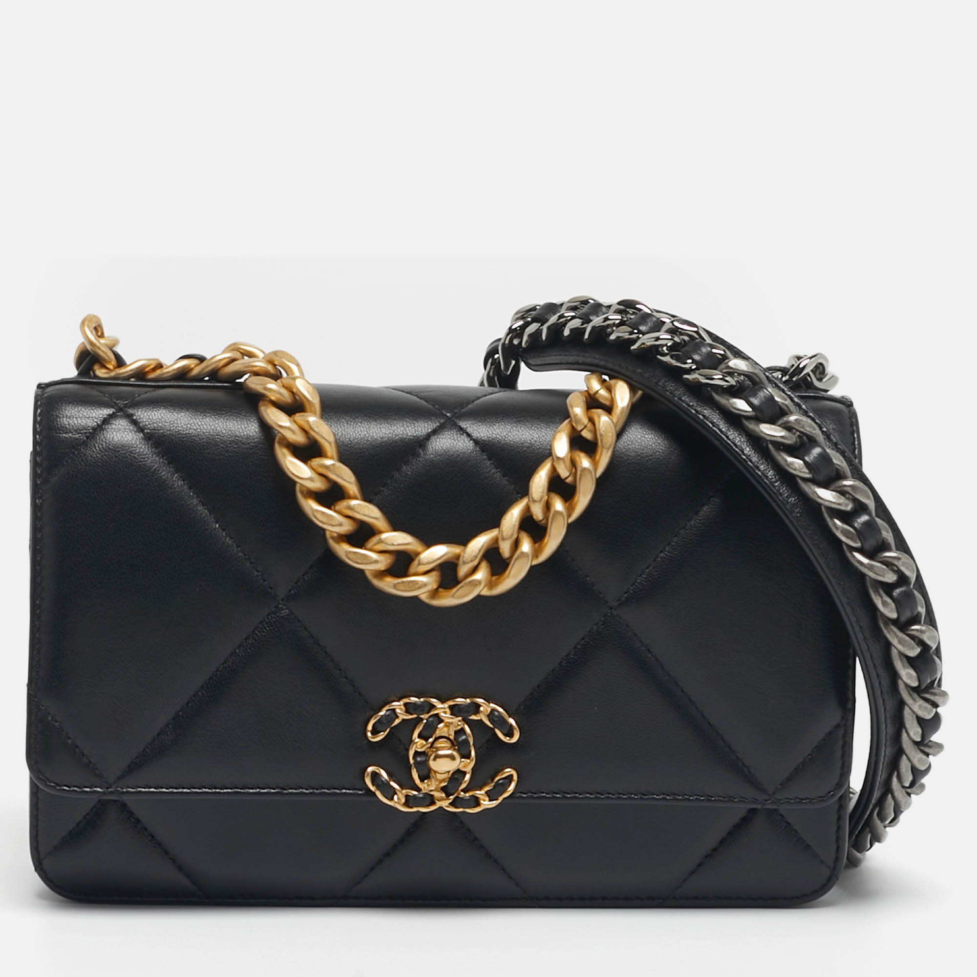 

Chanel 19 Black Quilted Leather Wallet On Chain