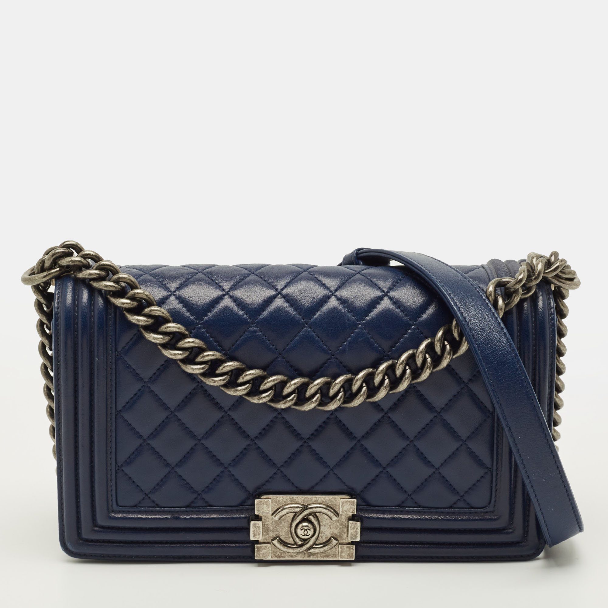 

Chanel Boy  Dark Blue Quilted Leather Flap Bag
