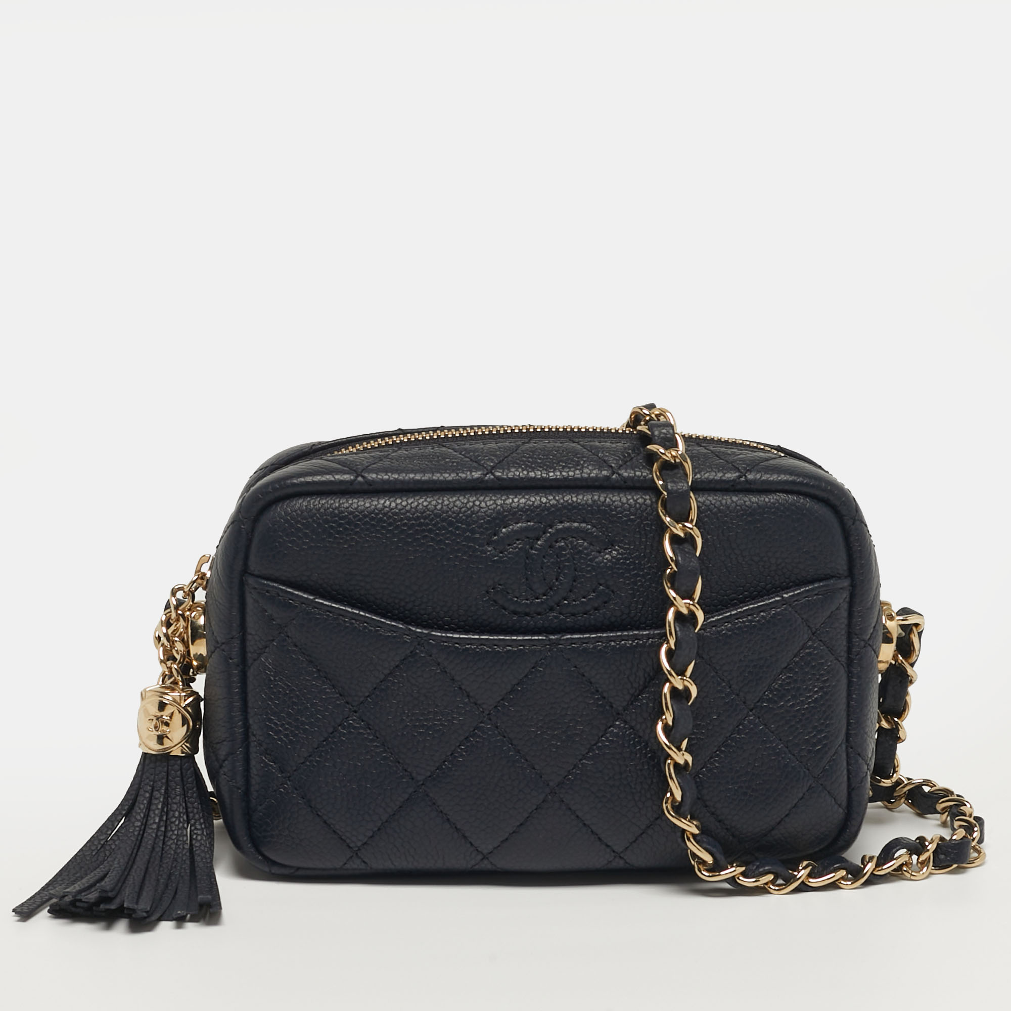 

Chanel Coco Tassel Navy Blue Caviar Quilted Leather Crossbody Bag