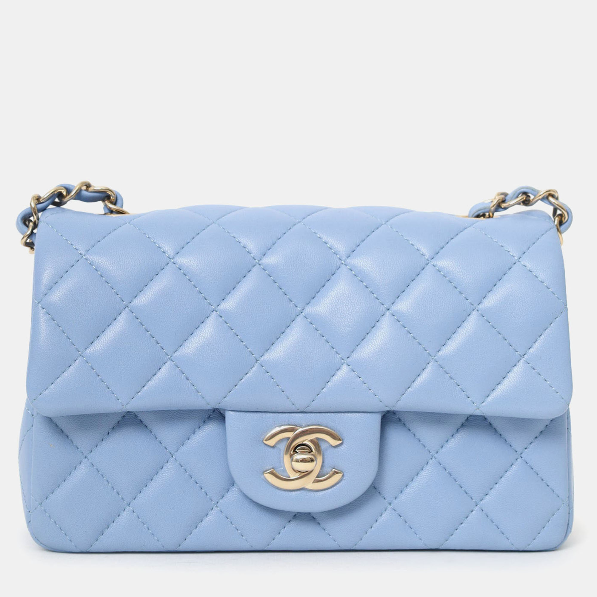 

Chanel 2020 Sky Blue Leather Quilted Mini Rectangle Flap Bag