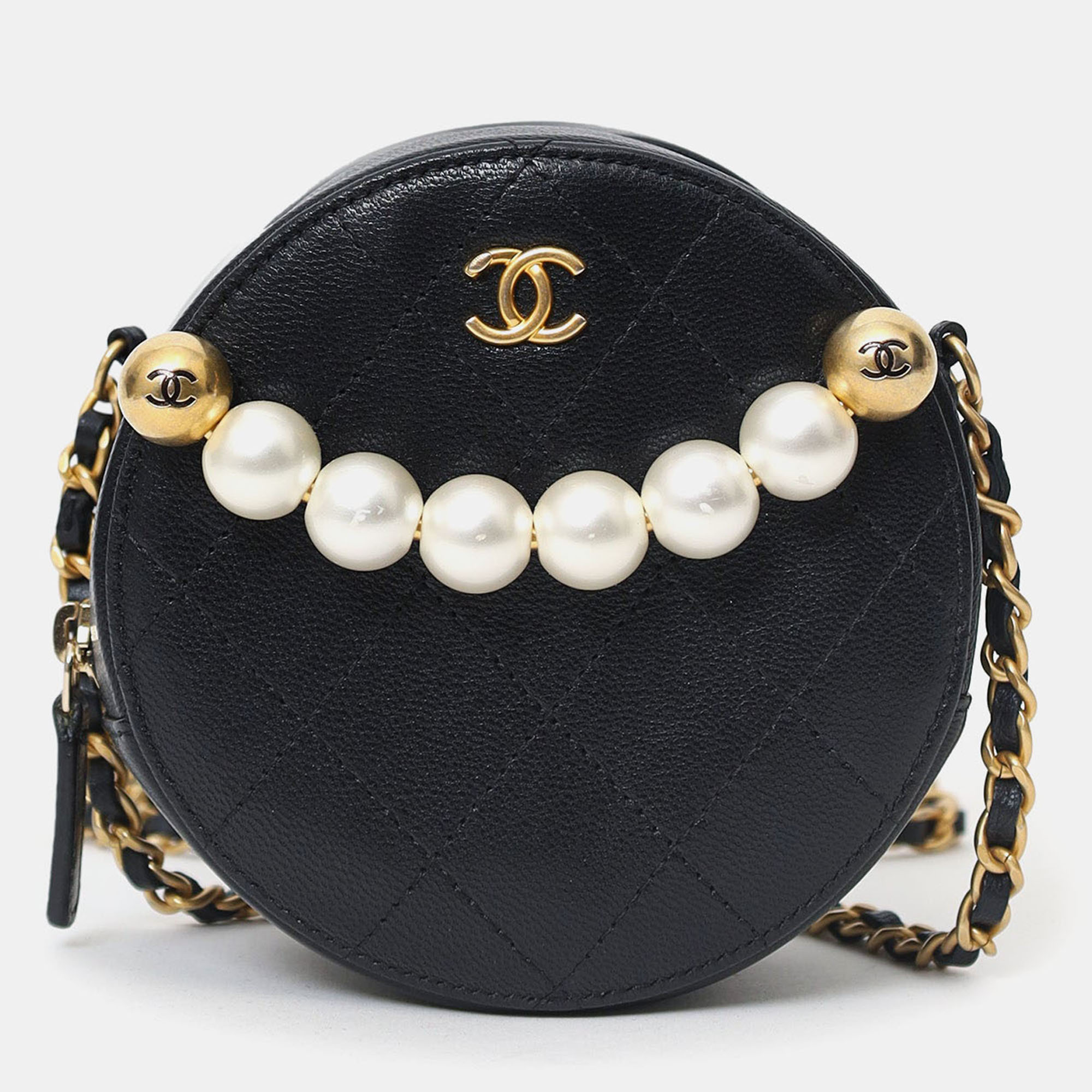 

Chanel 2019 Black Quilted Lambskin Round Chic Pearls Crossbody Bag
