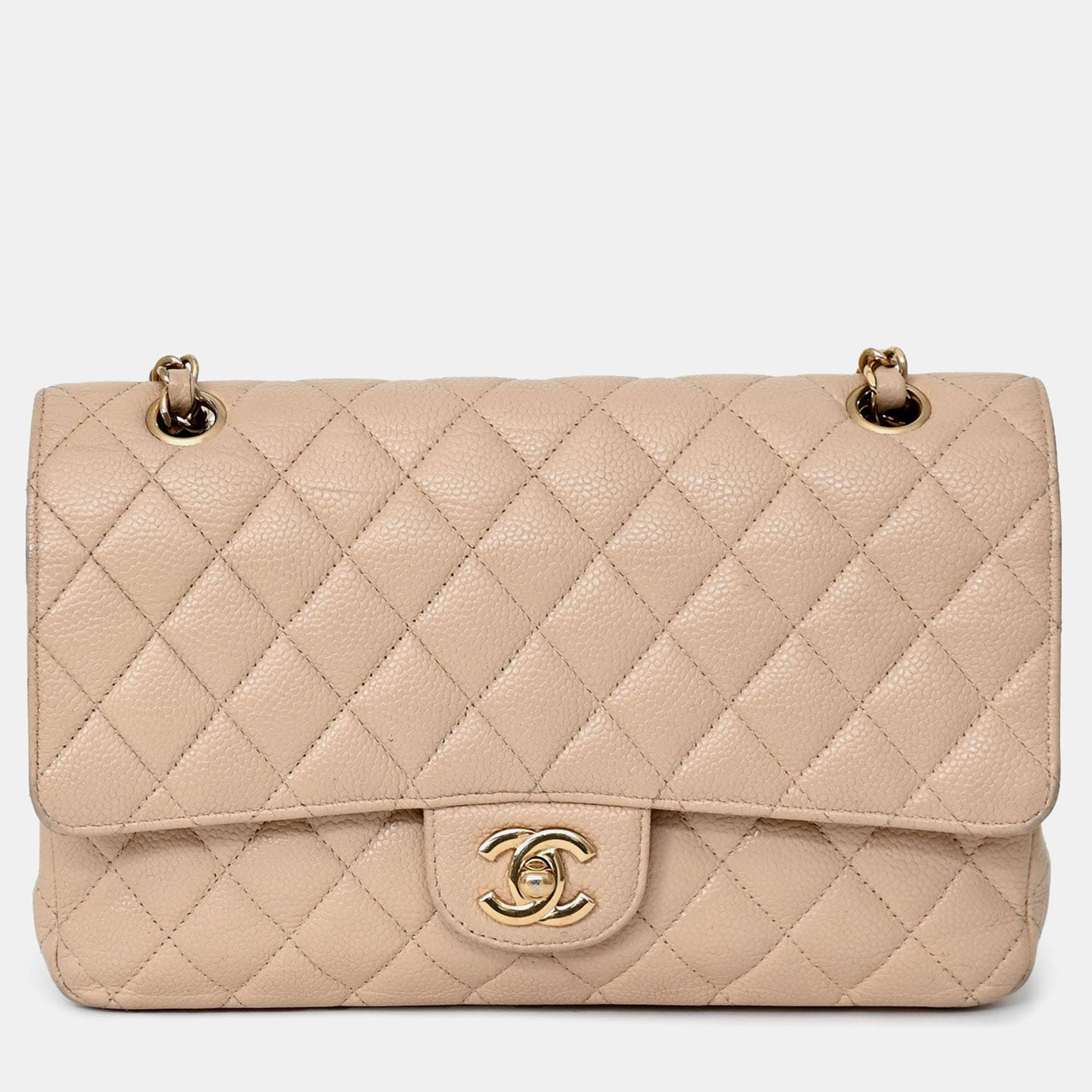 

Chanel 2009-10 Beige Caviar Leather Medium Double Flap