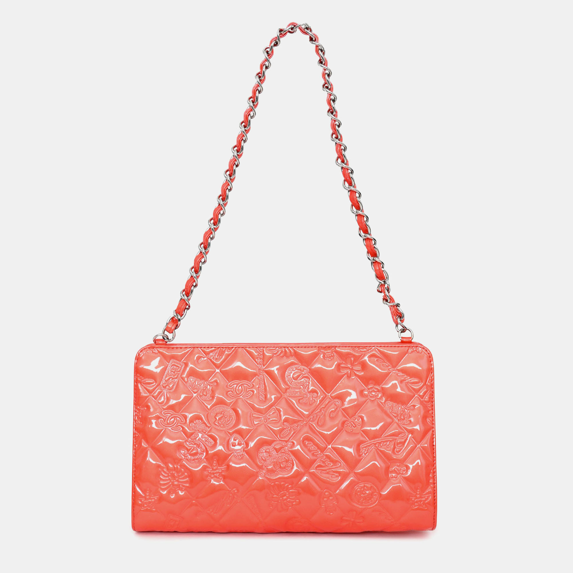

Chanel 2006-2008 Orange Patent Lucky Symbols Pochette