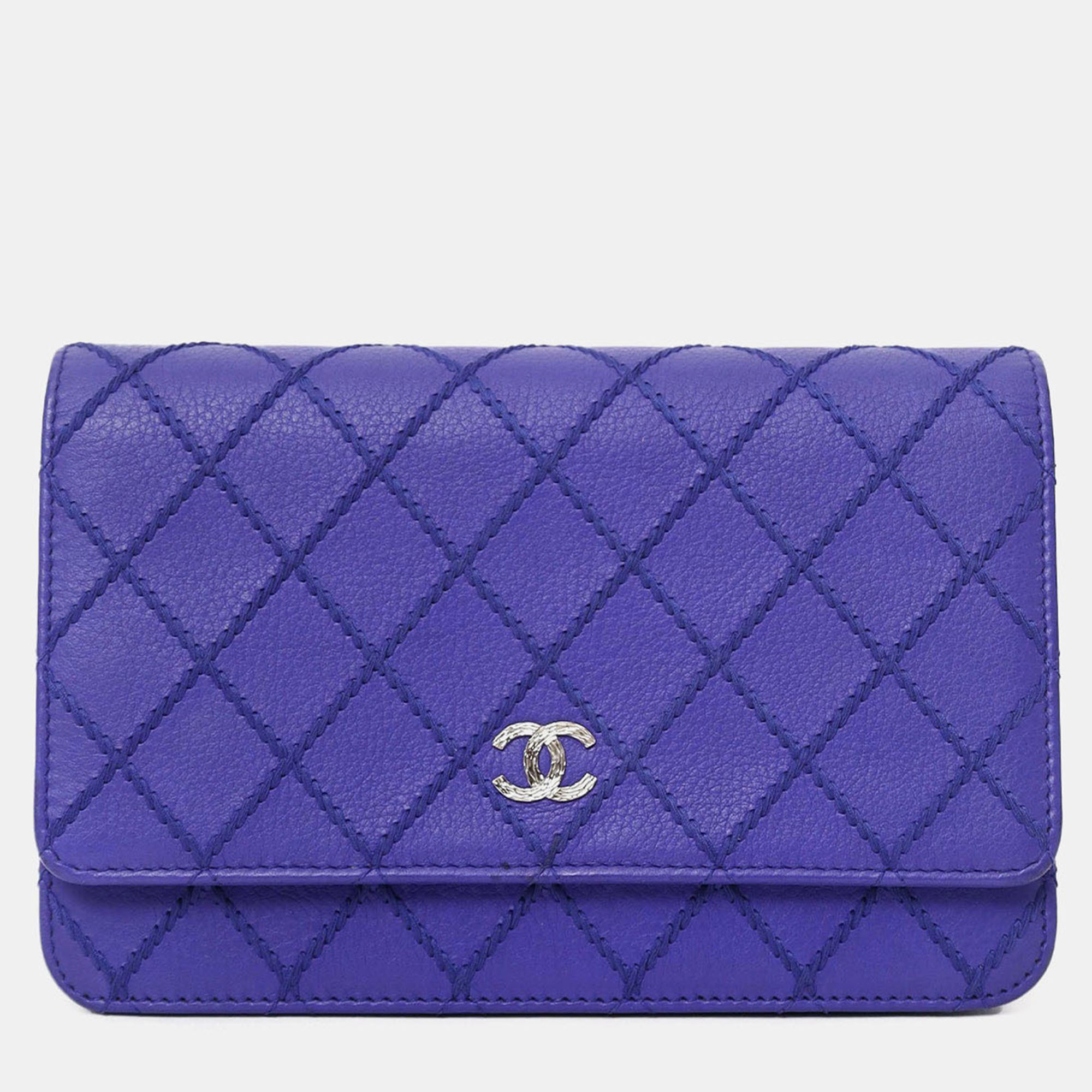 

Chanel 2014 Blue Double Stitch Fancy CC Wallet On Chain