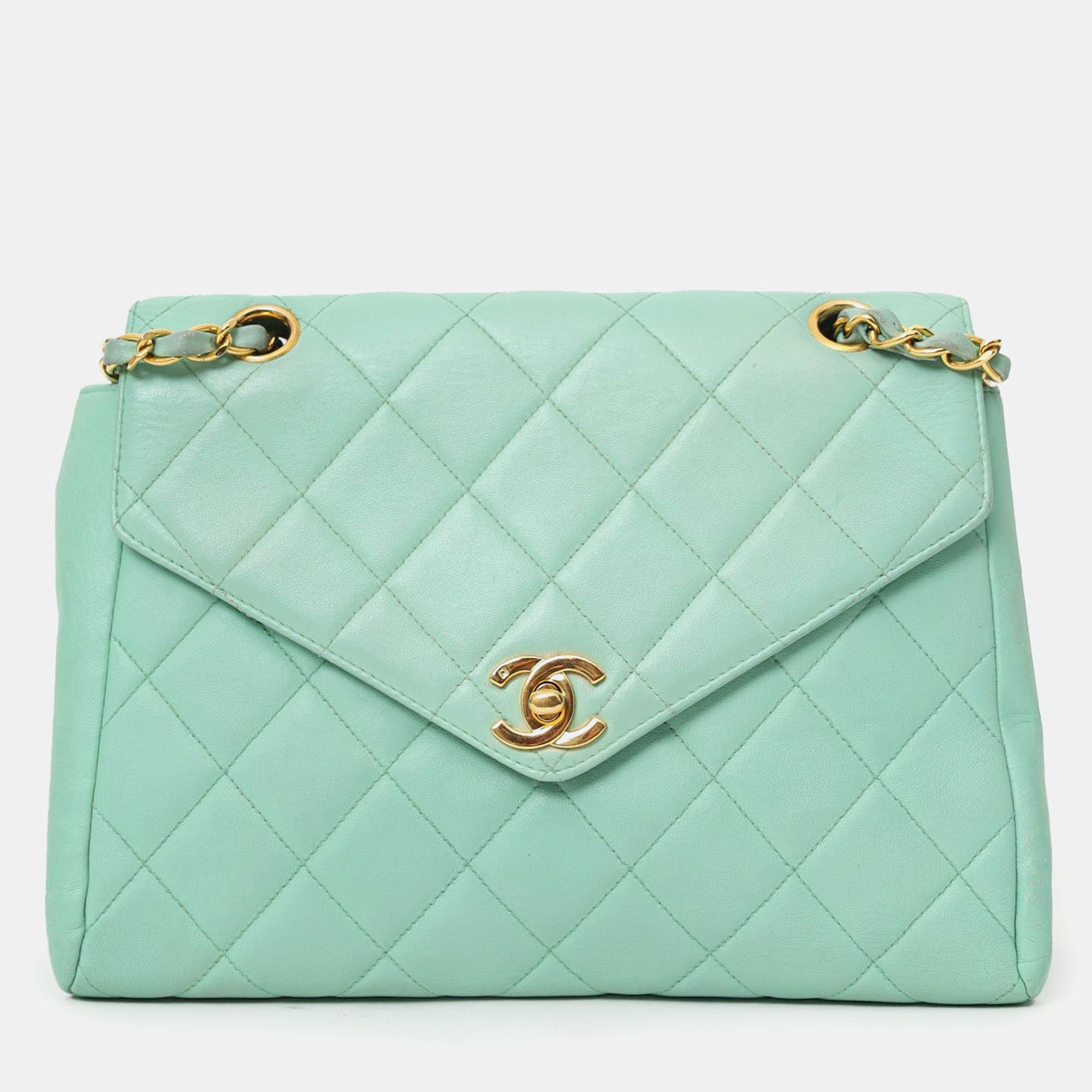 

Chanel 1996-97 Pastel Teal Lambskin Envelope Flap Shoulder Bag, Green