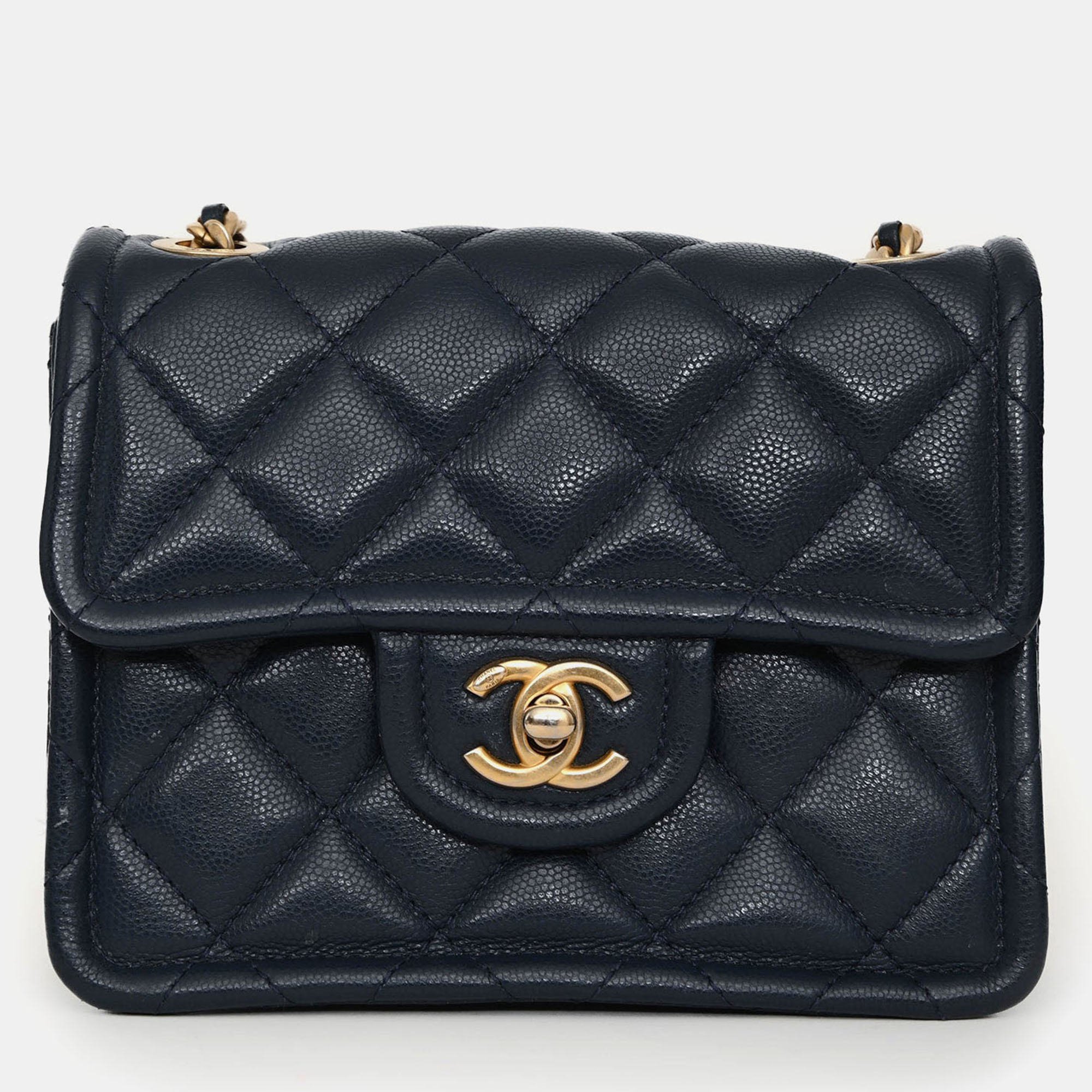 

Chanel 2021 Navy Quilted Caviar Mini Sweet Classic Flap Bag, Navy blue