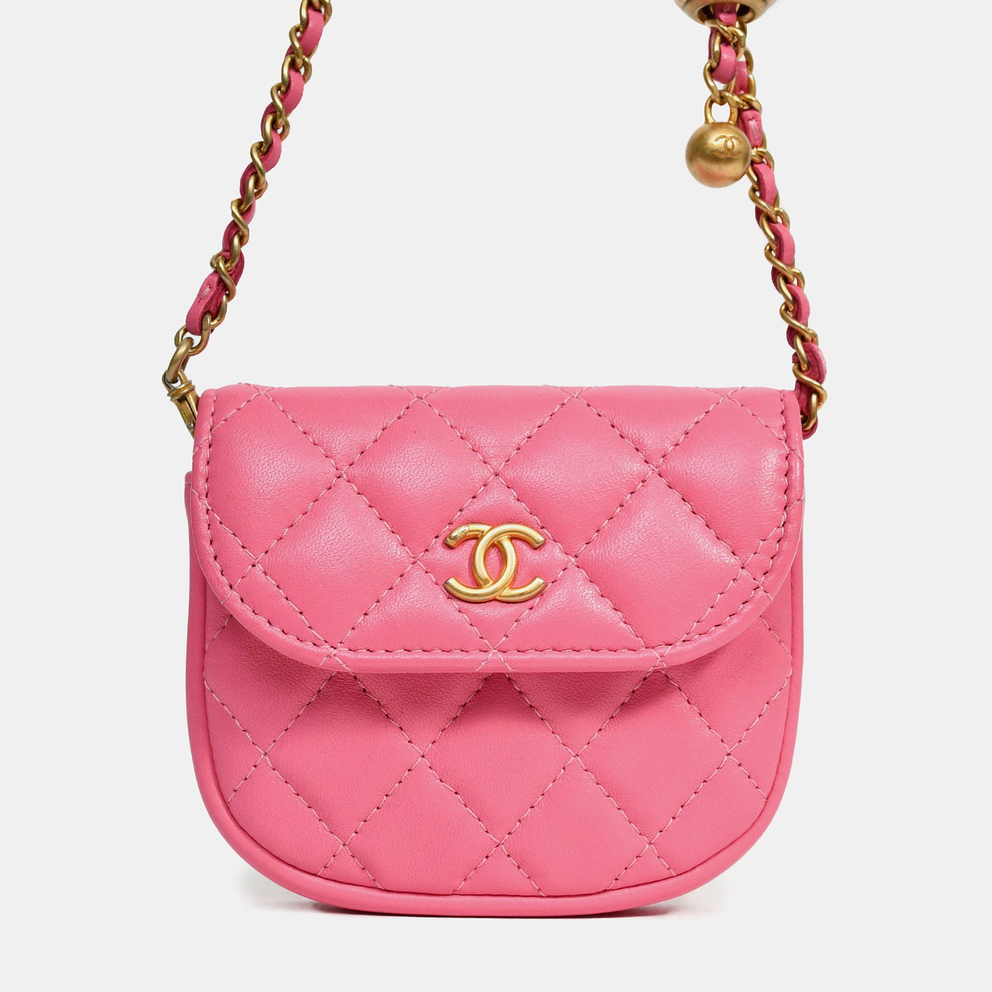 

Chanel 2019 Pink Lambskin Mini Pearl Crush Waist Bag