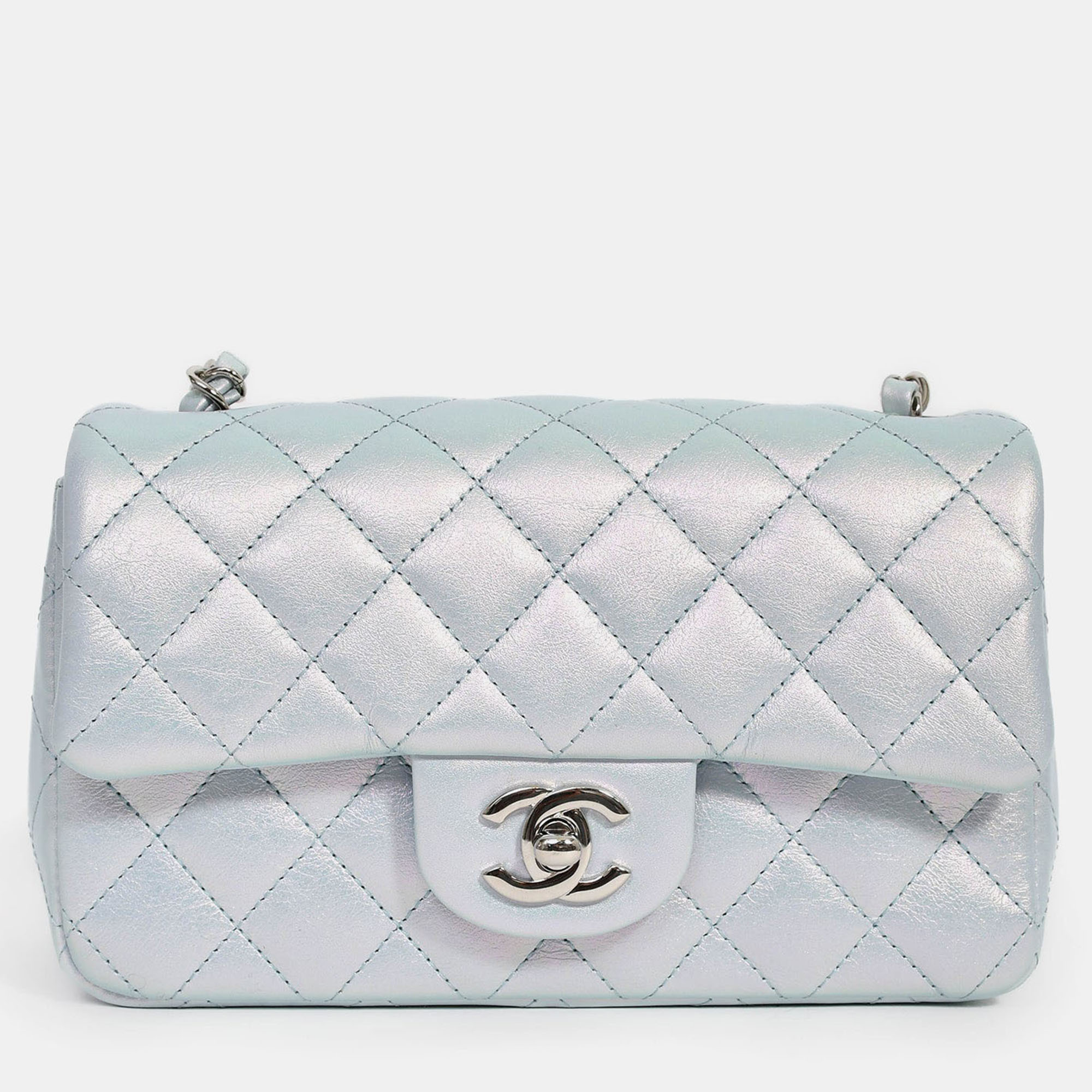 

Chanel 2024 Blue Iridescent Lambskin Mini Rectangle Flap Bag