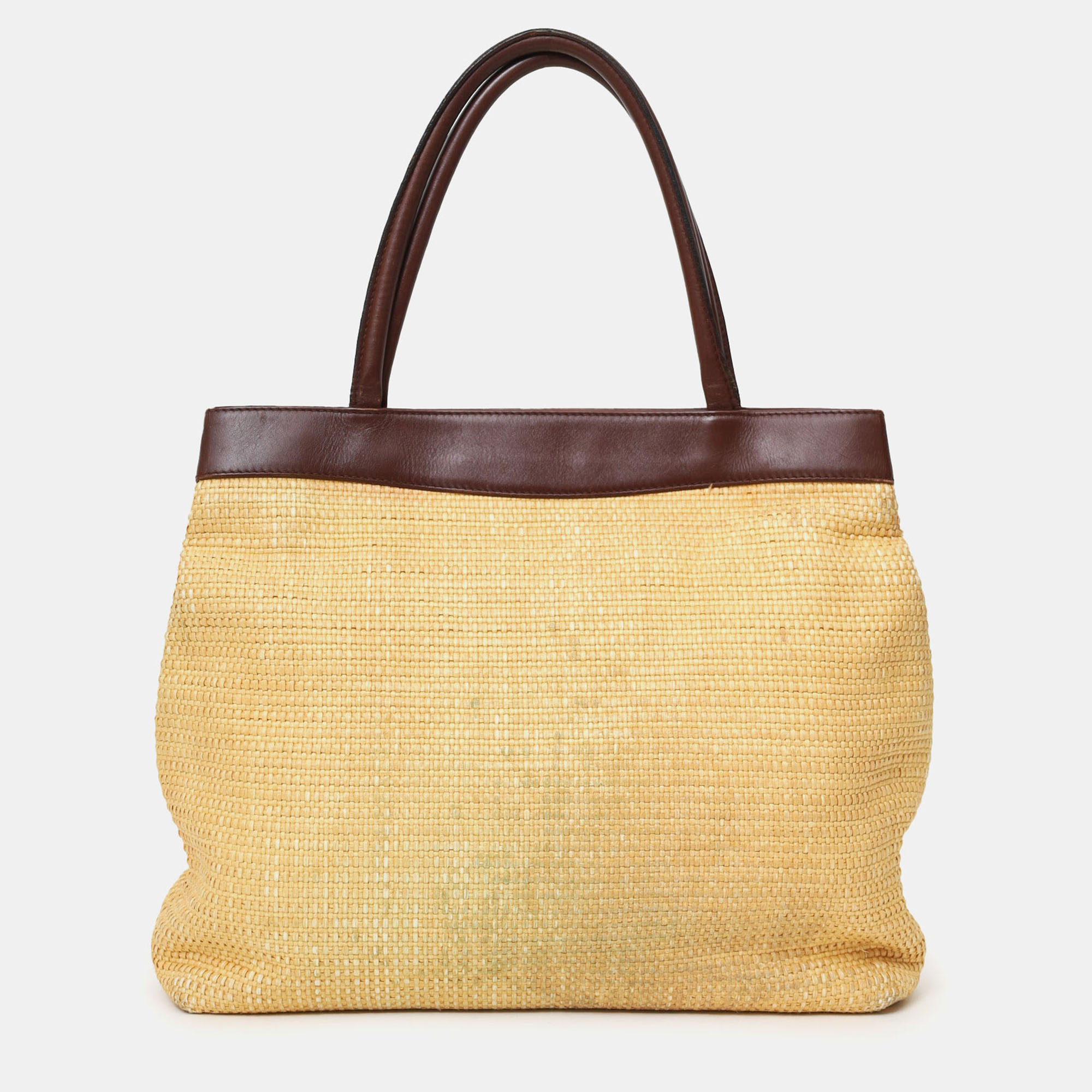

Chanel 1997-99 Beige/Brown Straw/Leather 'CC' Tote