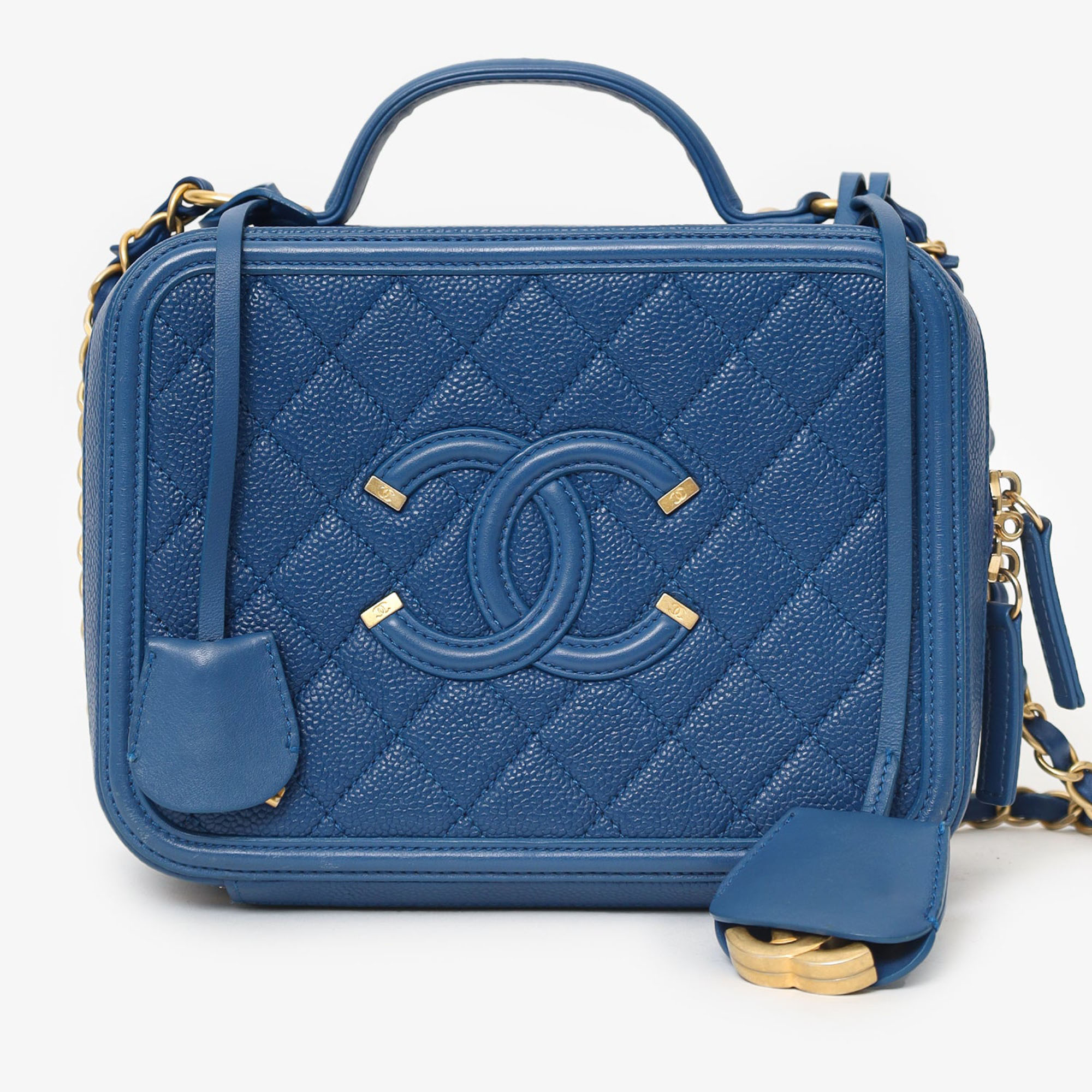 

Chanel 2019 Blue Caviar Quilted Small CC Filigree Vanity Case