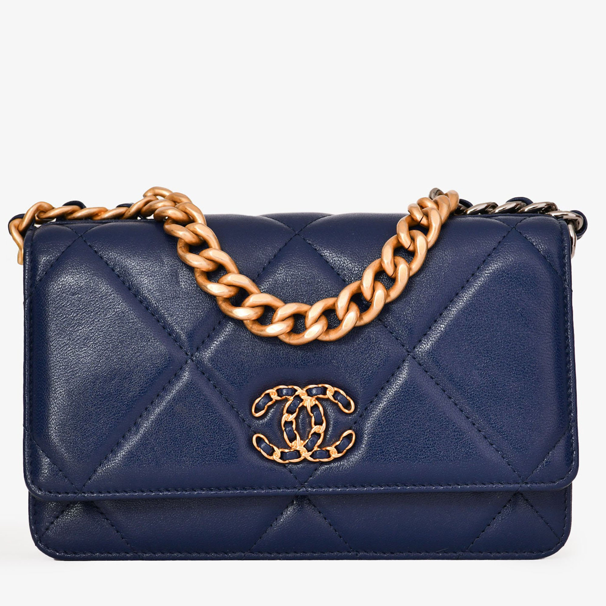 

Chanel Navy Lambskin 'Chanel 19' Wallet on Chain, Navy blue