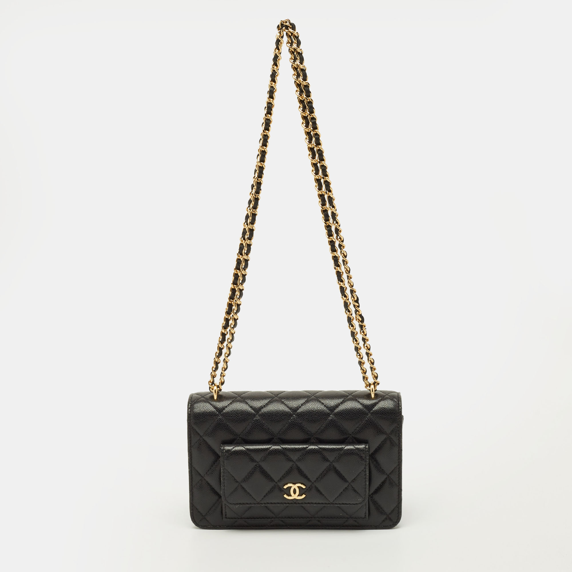 

Chanel Pocket Twins Black Caviar Quilted Leather Wallet On Chain