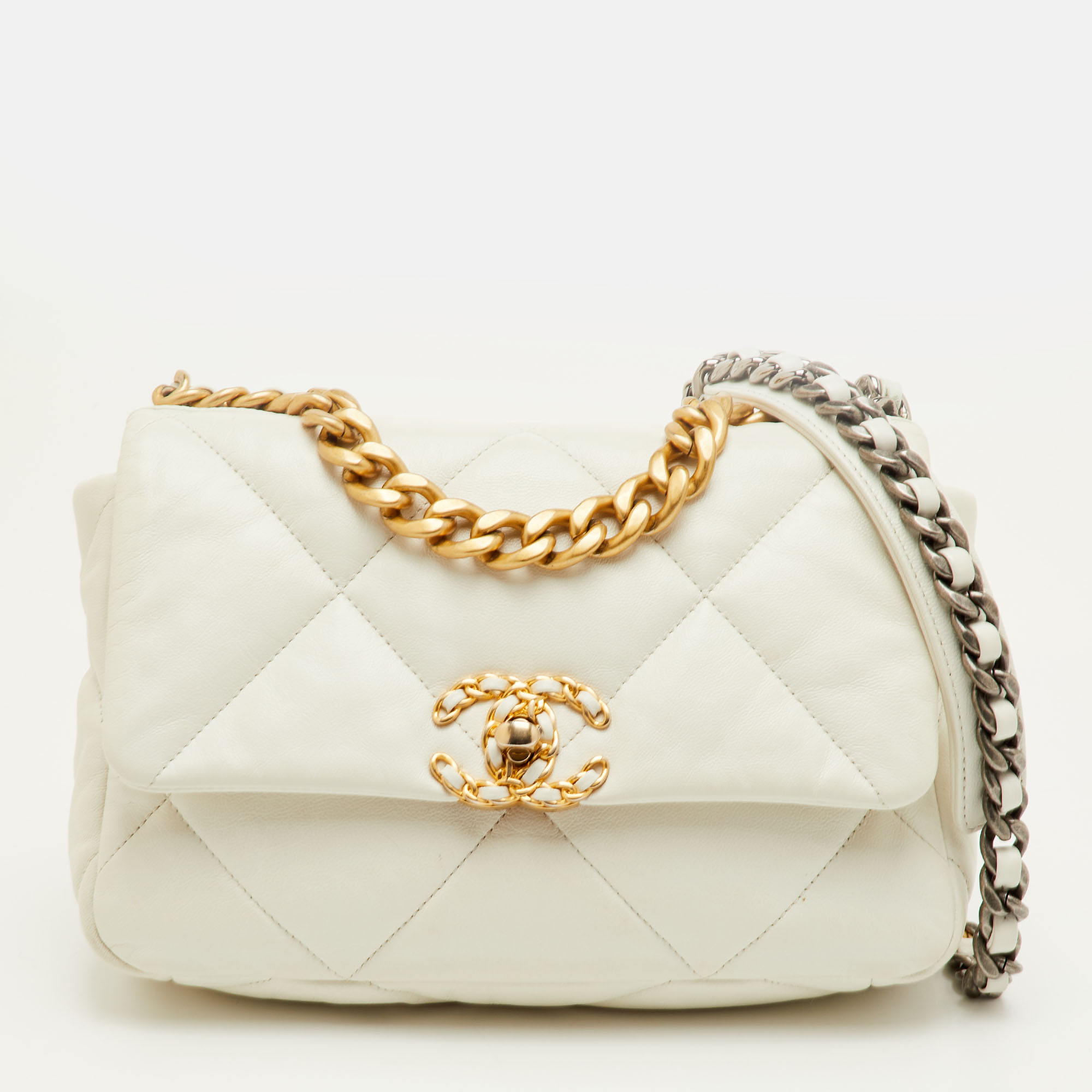 

Chanel 19 Small White Quilted Leather Flap Bag