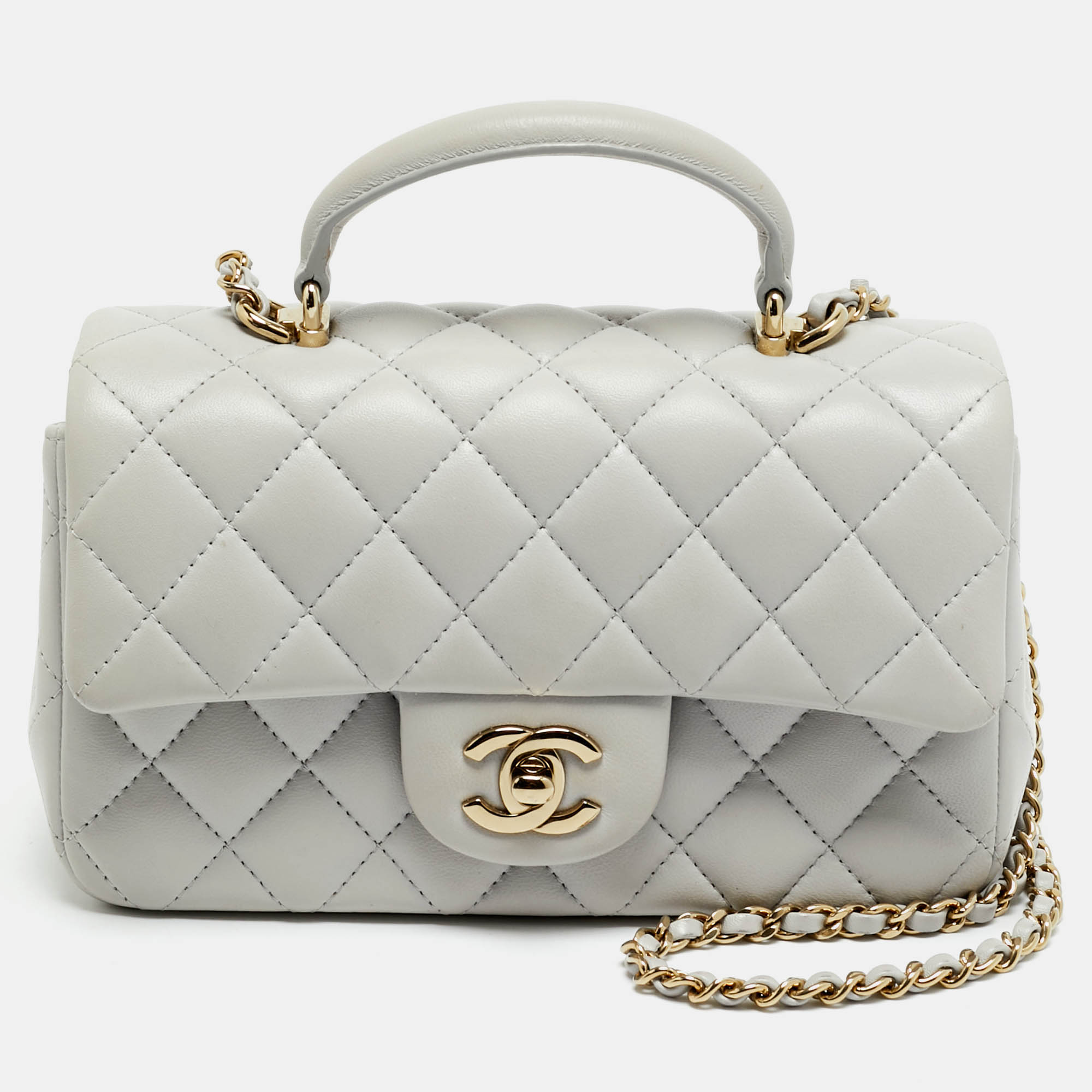 

Chanel Mini Grey Quilted Leather Rectangular Top Handle Bag