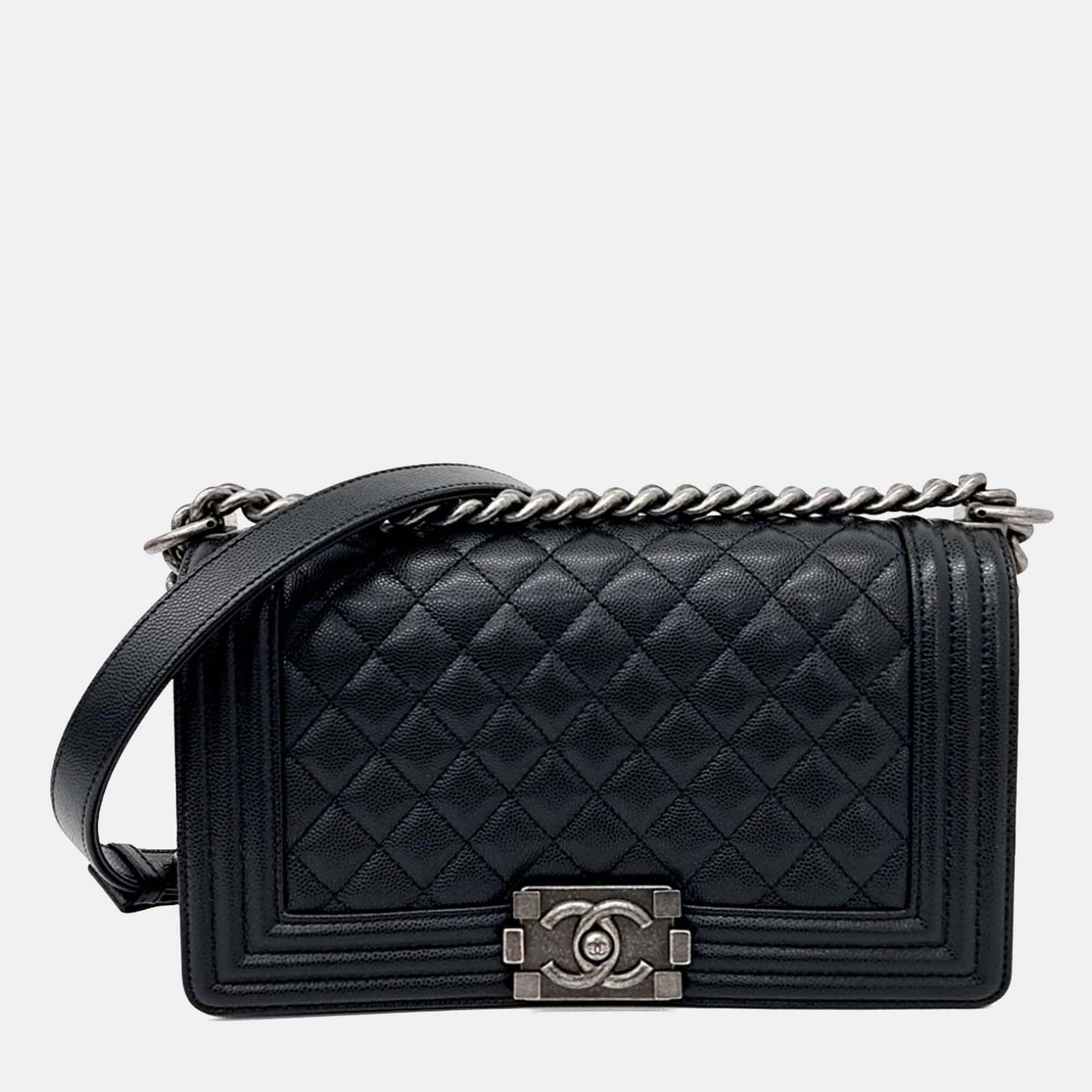 

Chanel Black Leather Caviar Boy Bag Medium